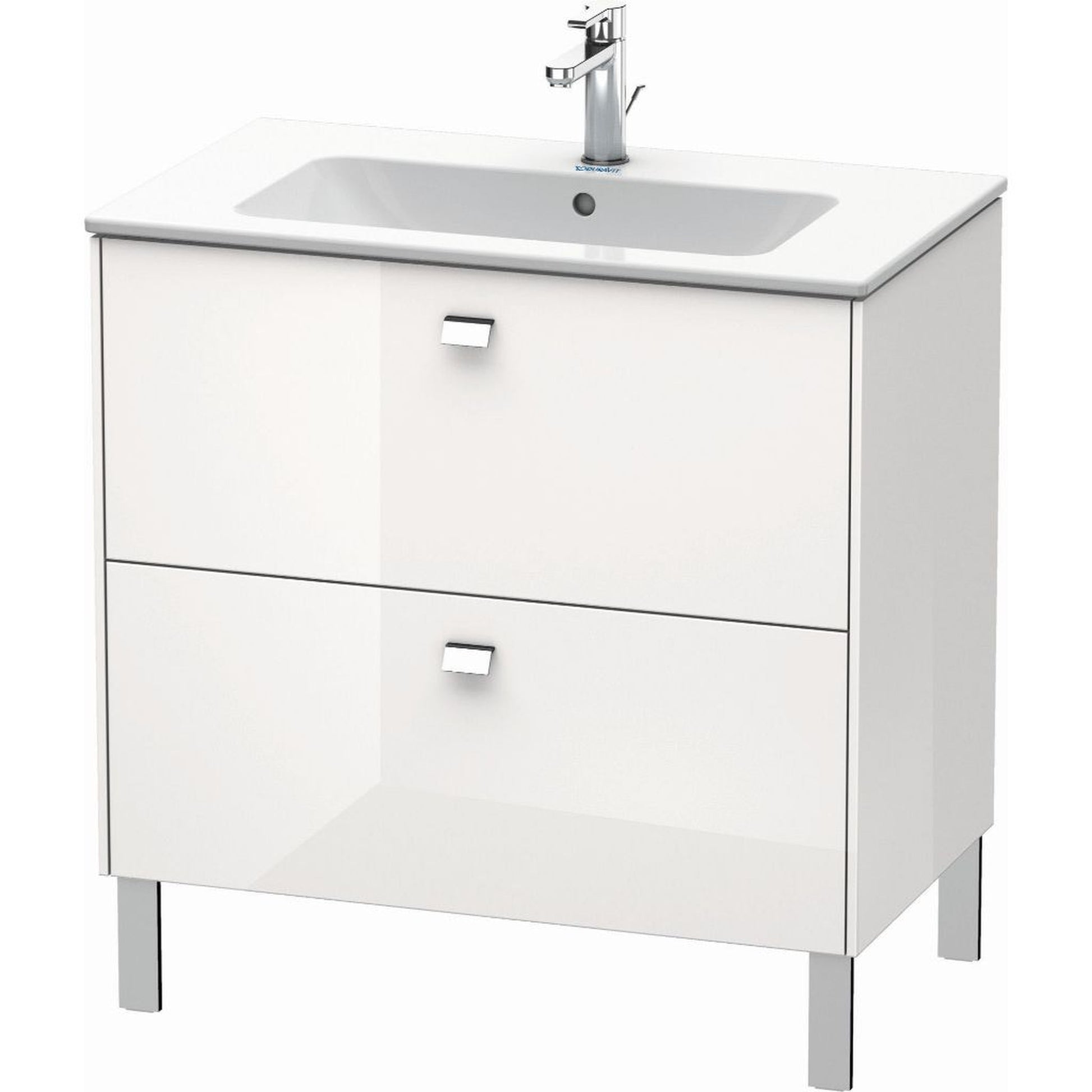 Duravit Brioso 32" x 27" x 19" Two Drawer Floor Standing Vanity Unit in White High Gloss and Chrome Handle