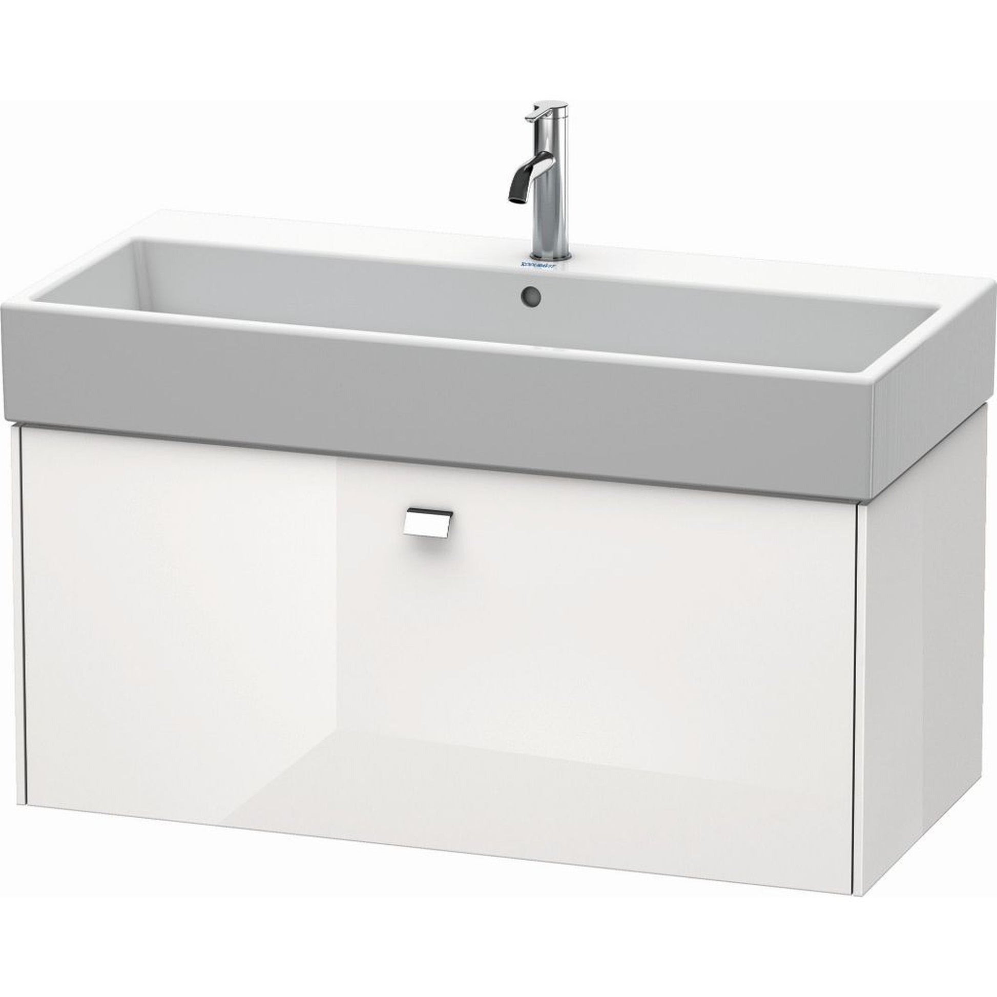 Duravit Brioso 39" x 17" x 18" One Drawer Wall-Mount Vanity Unit in White High Gloss and Chrome Handle