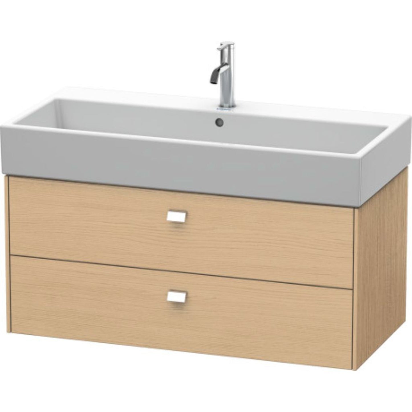 Duravit Brioso 39" x 17" x 18" Two Drawer Wall-Mount Vanity Unit in Natural Oak and Chrome Handle