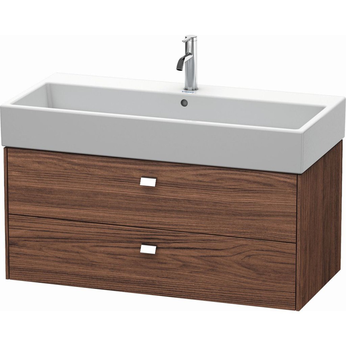 Duravit Brioso 39" x 17" x 18" Two Drawer Wall-Mount Vanity Unit in Walnut Dark and Chrome Handle