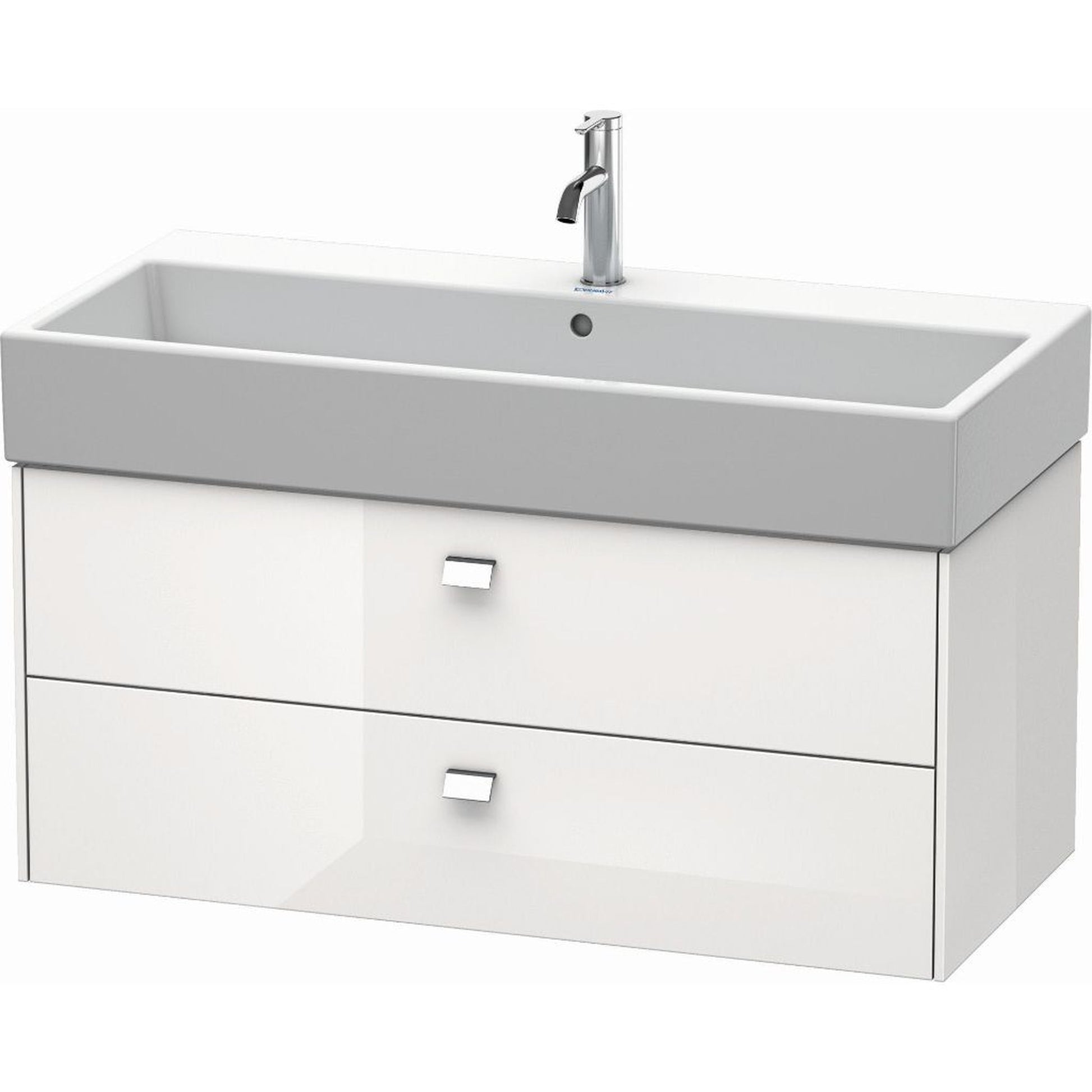 Duravit Brioso 39" x 17" x 18" Two Drawer Wall-Mount Vanity Unit in White High Gloss and Chrome Handle