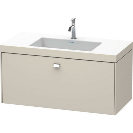Duravit Brioso 39" x 20" x 19" One Drawer C-Bonded Wall-Mount Vanity Kit Without Tap Hole in Taupe and Chrome Handle