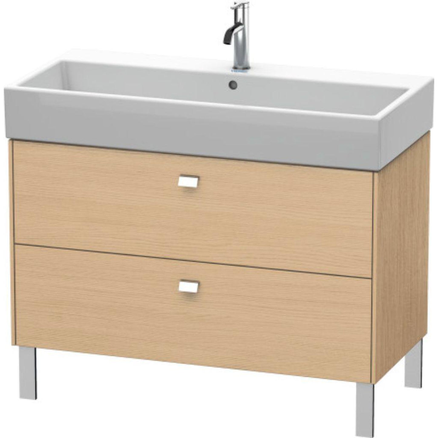 Duravit Brioso 39" x 22" x 18" Two Drawer Floor Standing Vanity Unit in Natural Oak and Chrome Handle