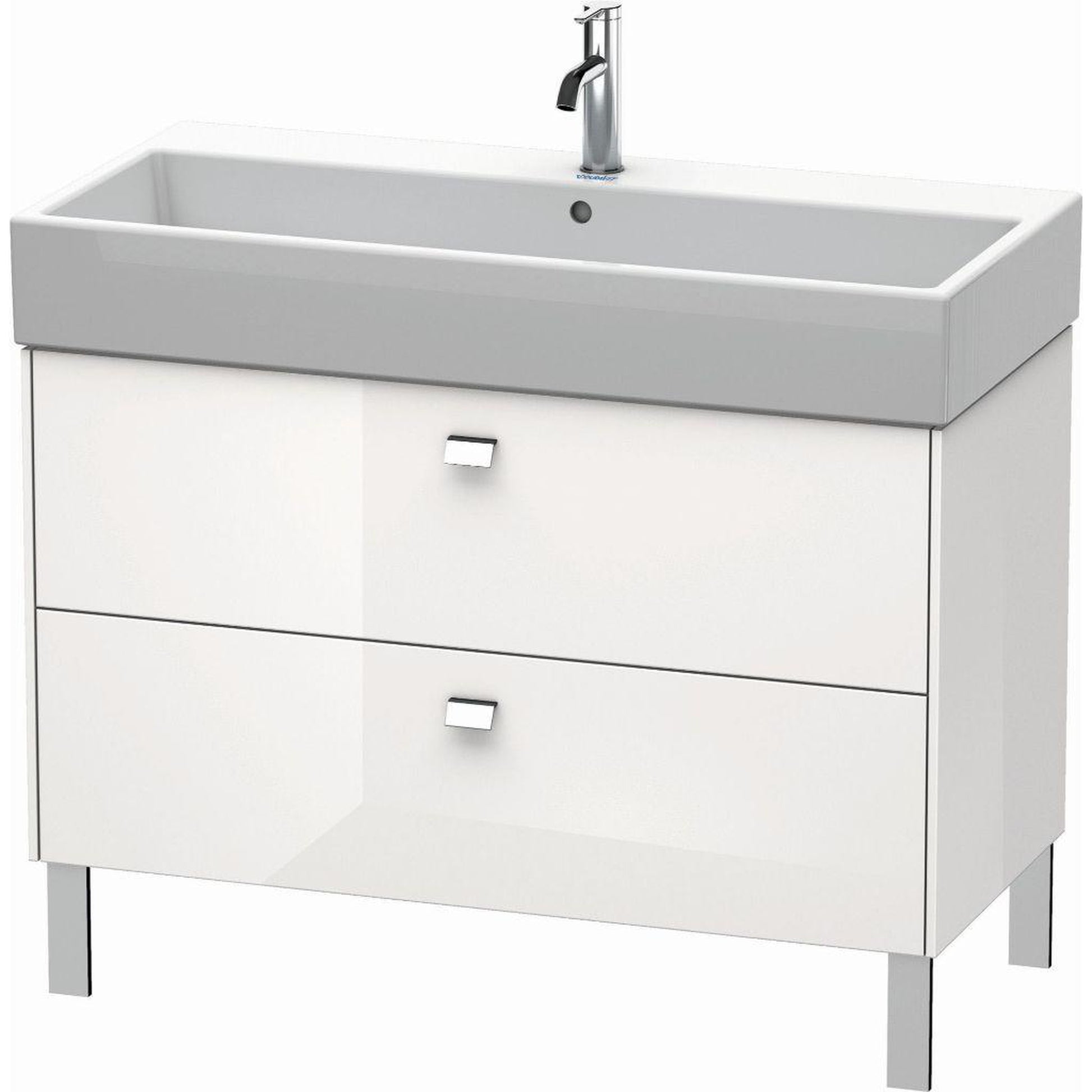 Duravit Brioso 39" x 22" x 18" Two Drawer Floor Standing Vanity Unit in White High Gloss and Chrome Handle