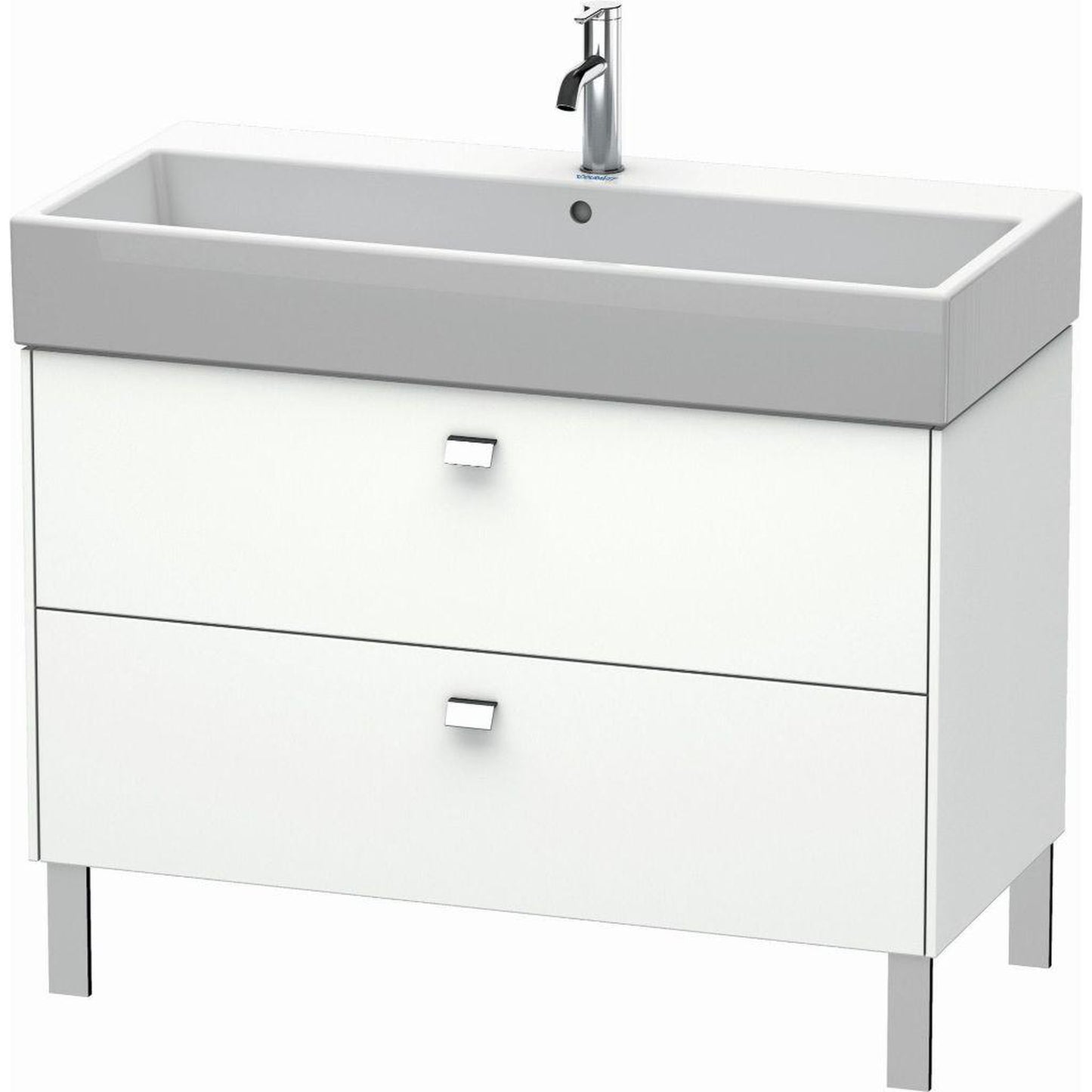 Duravit Brioso 39" x 22" x 18" Two Drawer Floor Standing Vanity Unit in White Matt and Chrome Handle