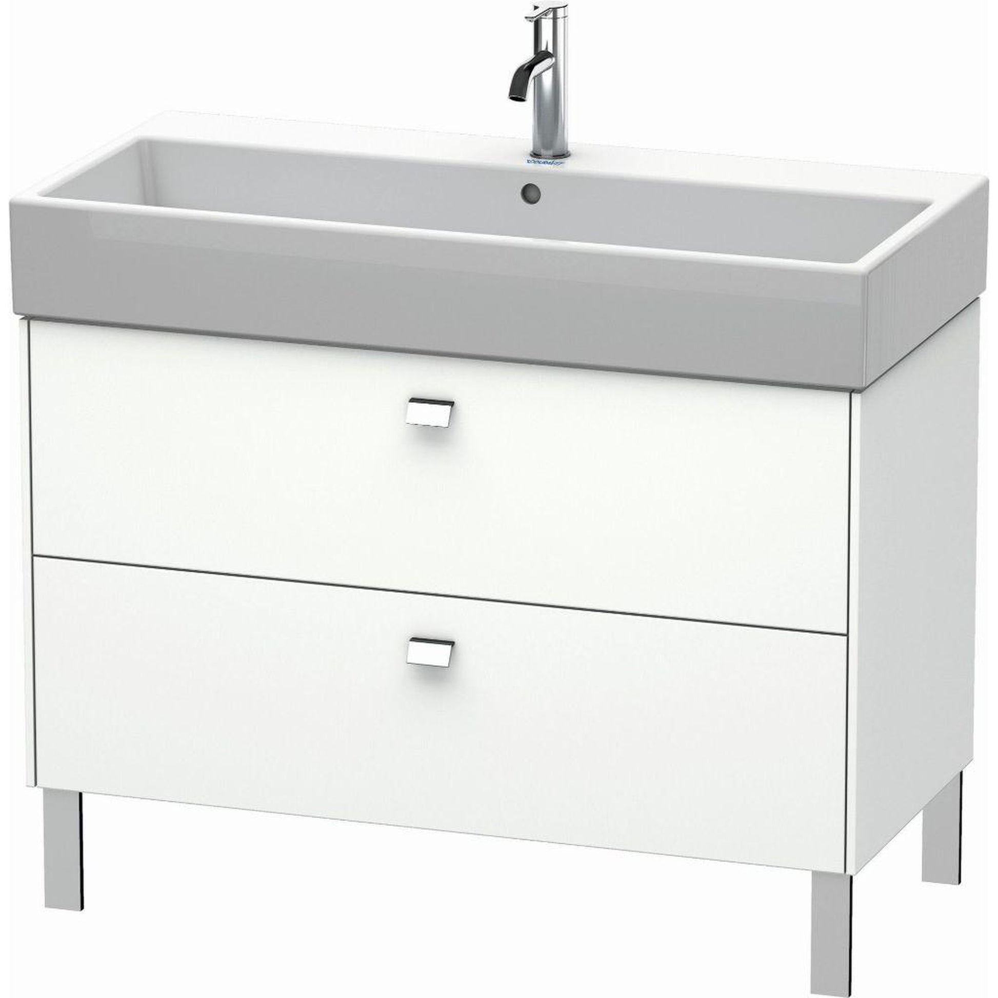 Duravit Brioso 39" x 22" x 18" Two Drawer Floor Standing Vanity Unit in White Matt and Chrome Handle
