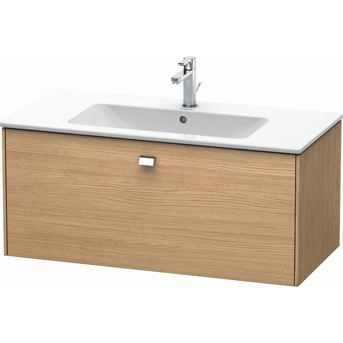 Duravit Brioso 40" x 17" x 19" One Drawer Wall-Mount Vanity Unit in European Oak and Chrome Handle