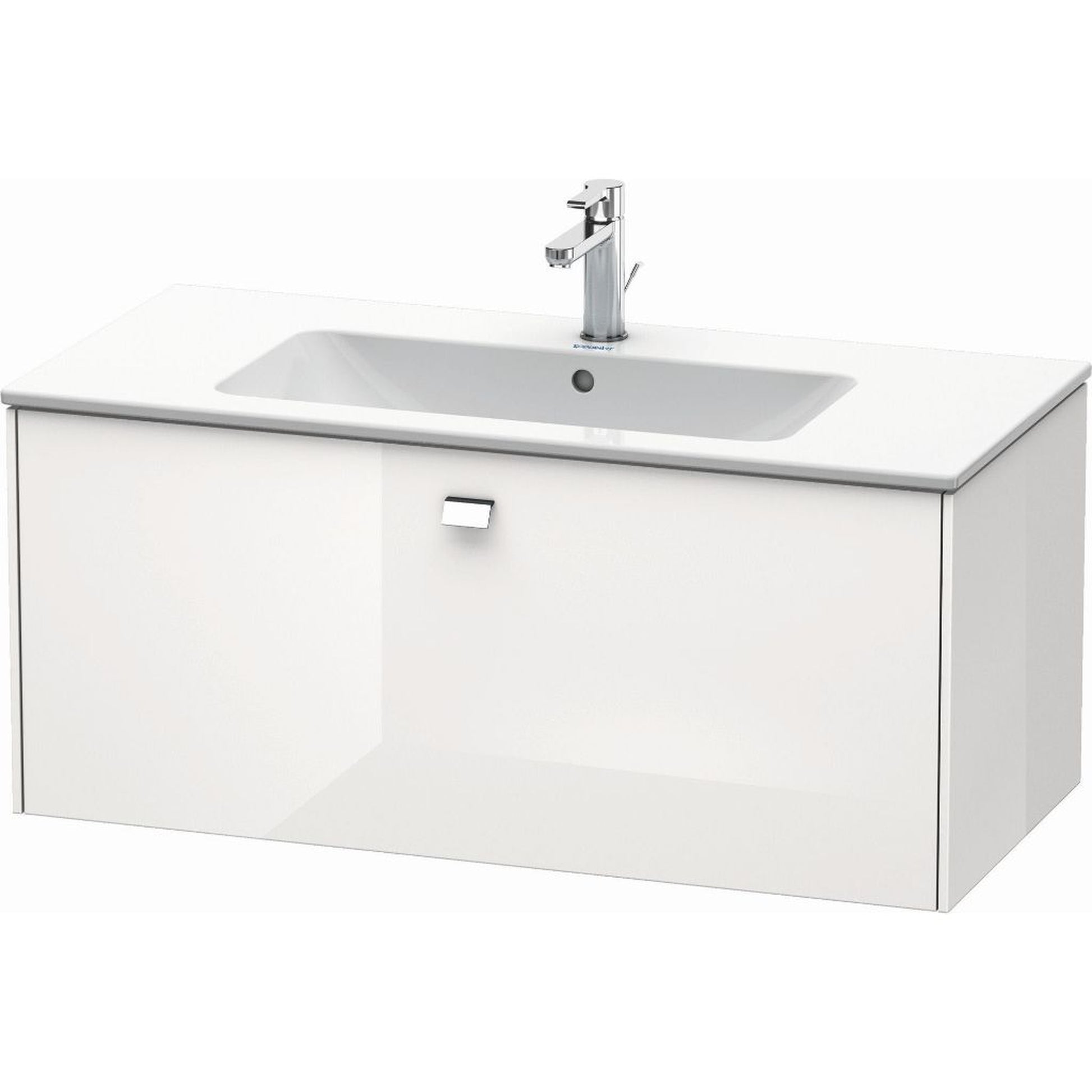 Duravit Brioso 40" x 17" x 19" One Drawer Wall-Mount Vanity Unit in White High Gloss and Chrome Handle