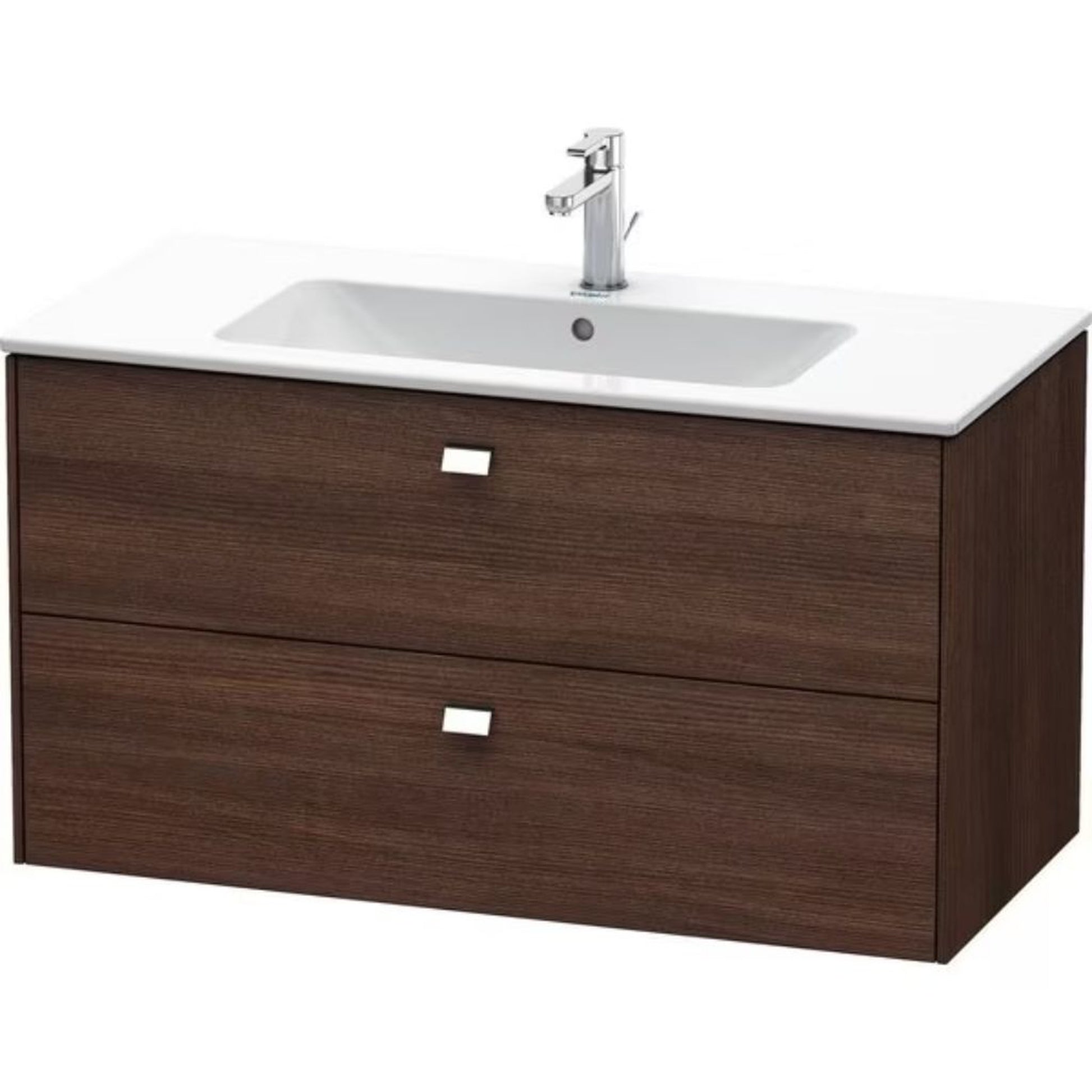 Duravit Brioso 40" x 22" x 19" Two Drawer Wall-Mount Vanity Unit in Chestnut Dark and Chrome Handle
