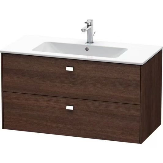 Duravit Brioso 40" x 22" x 19" Two Drawer Wall-Mount Vanity Unit in Chestnut Dark and Chrome Handle