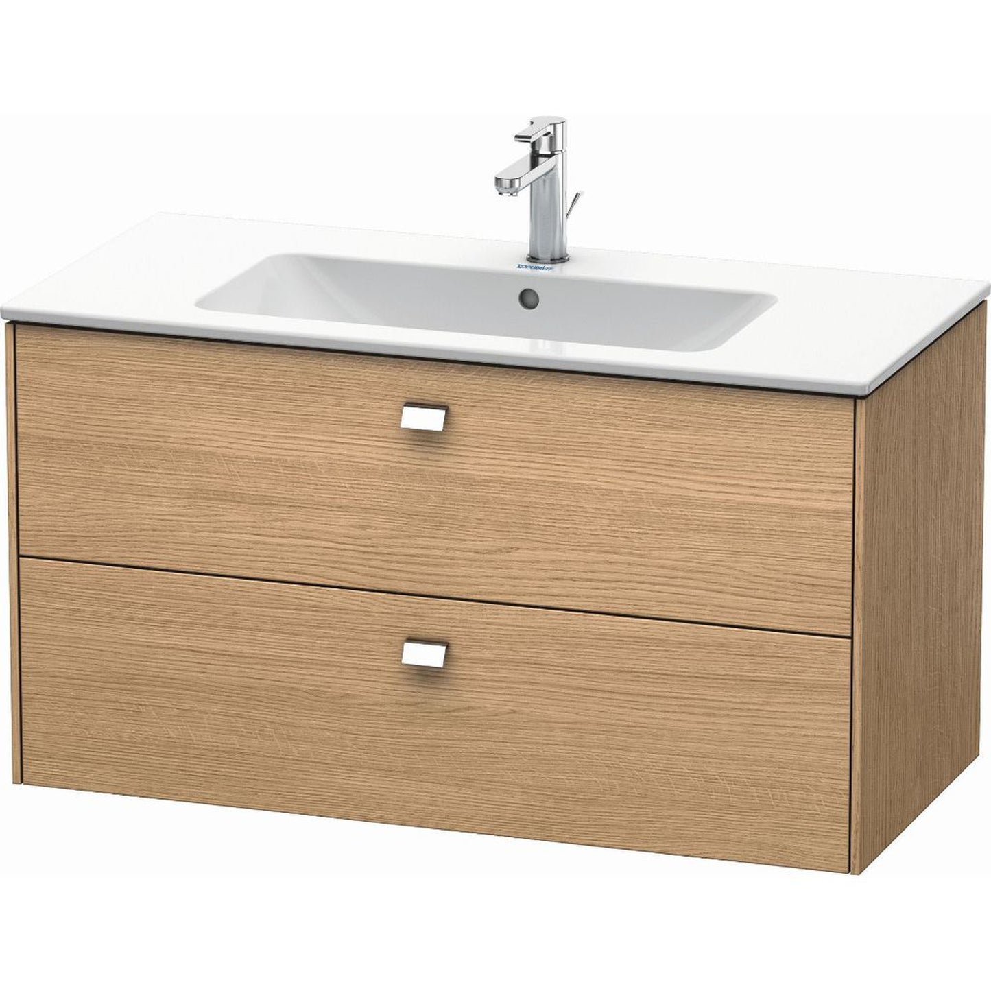 Duravit Brioso 40" x 22" x 19" Two Drawer Wall-Mount Vanity Unit in European Oak and Chrome Handle
