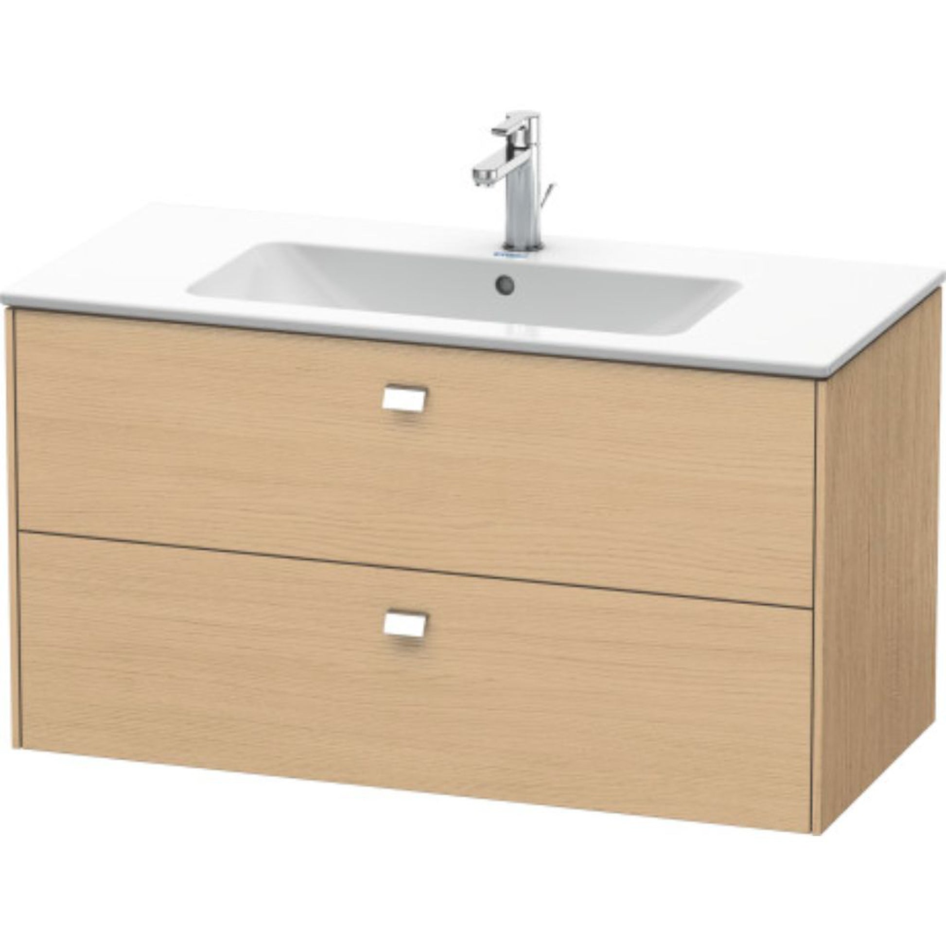 Duravit Brioso 40" x 22" x 19" Two Drawer Wall-Mount Vanity Unit in Natural Oak and Chrome Handle