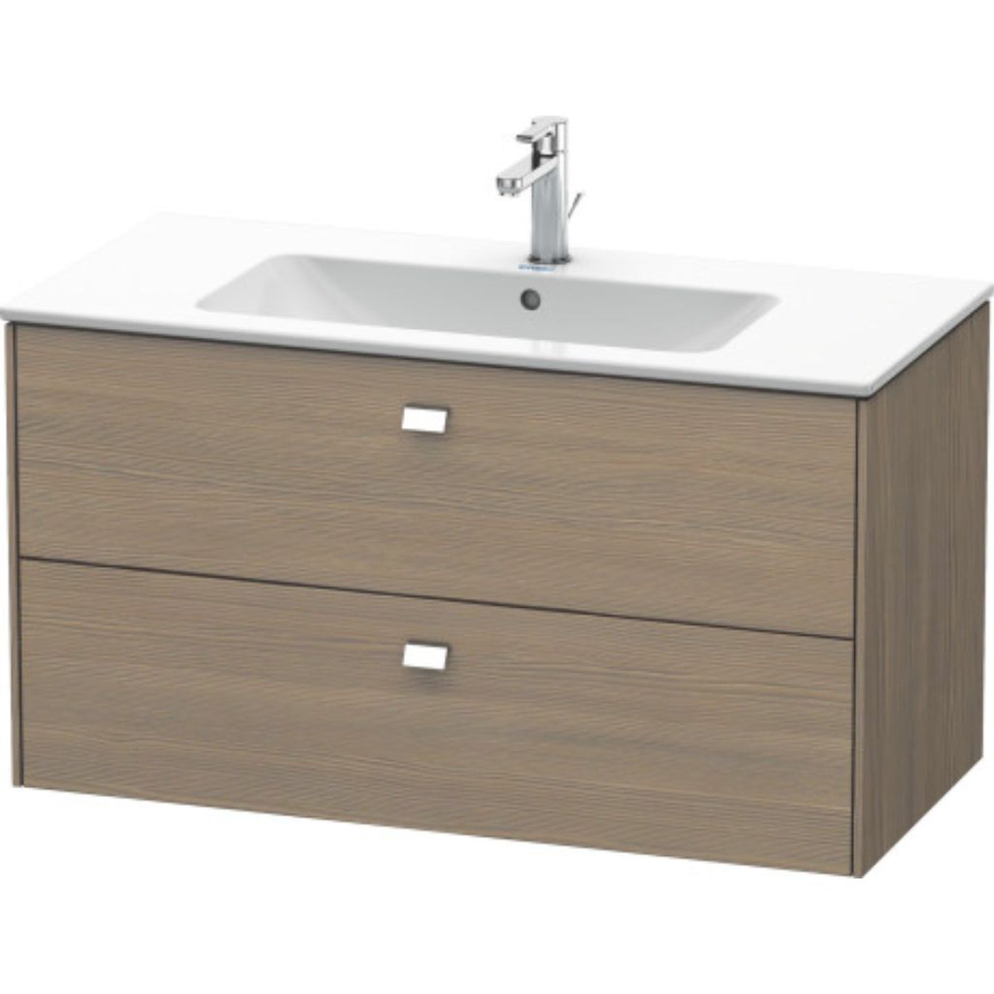 Duravit Brioso 40" x 22" x 19" Two Drawer Wall-Mount Vanity Unit in Oak Terra and Chrome Handle