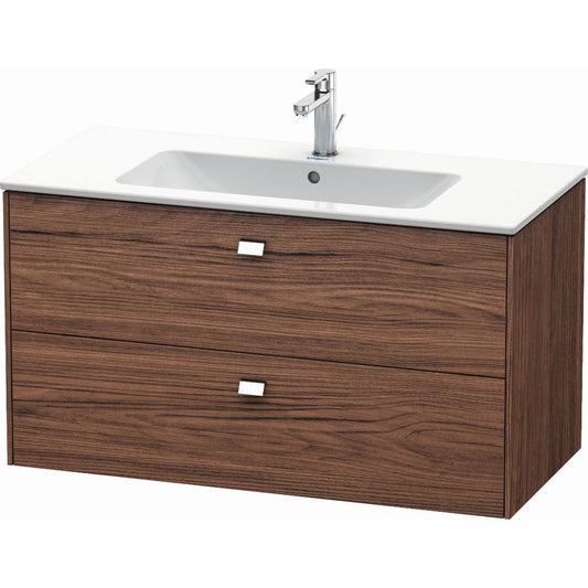 Duravit Brioso 40" x 22" x 19" Two Drawer Wall-Mount Vanity Unit in Walnut Dark and Chrome Handle