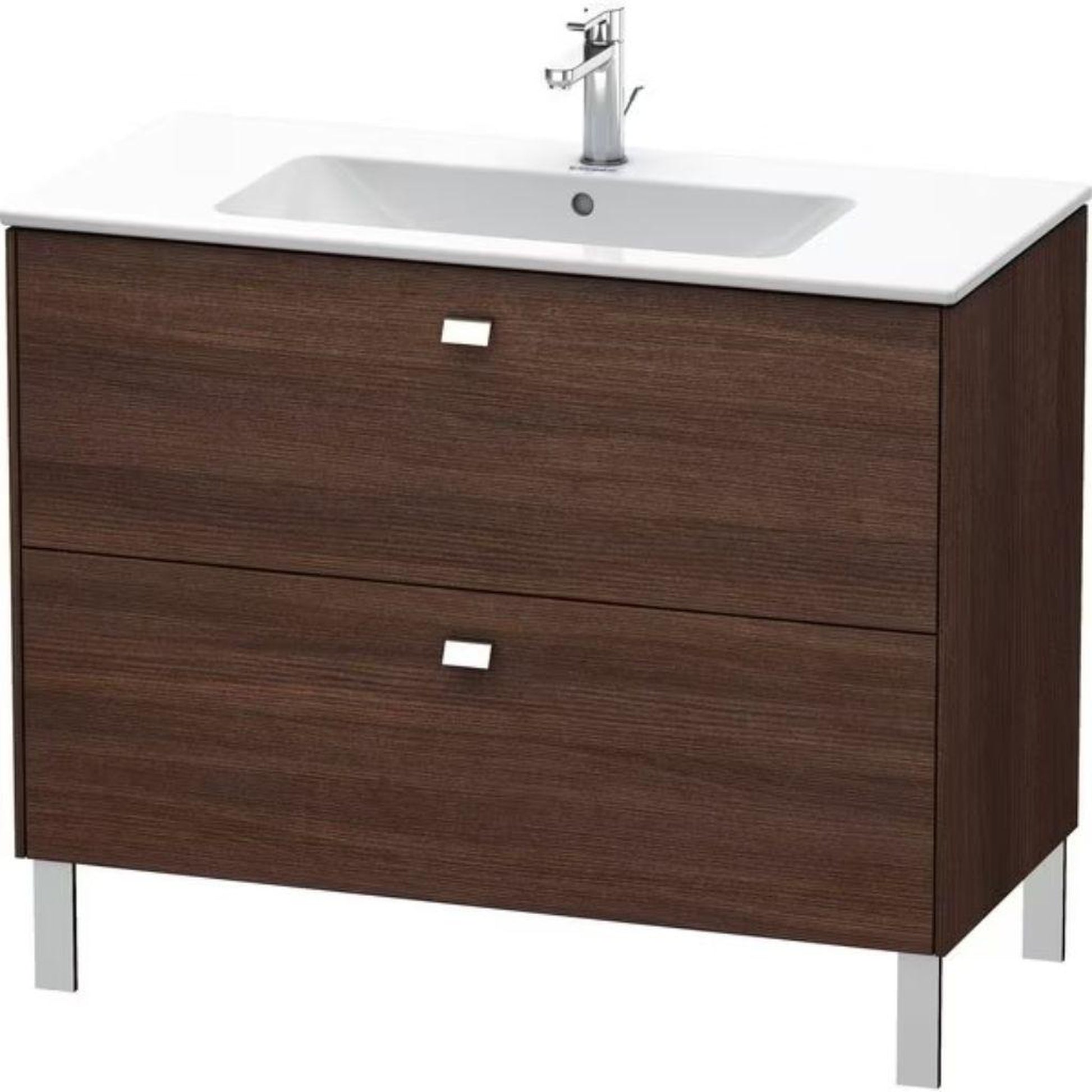 Duravit Brioso 40" x 27" x 19" Two Drawer Floor Standing Vanity Unit in Chestnut Dark and Chrome Handle