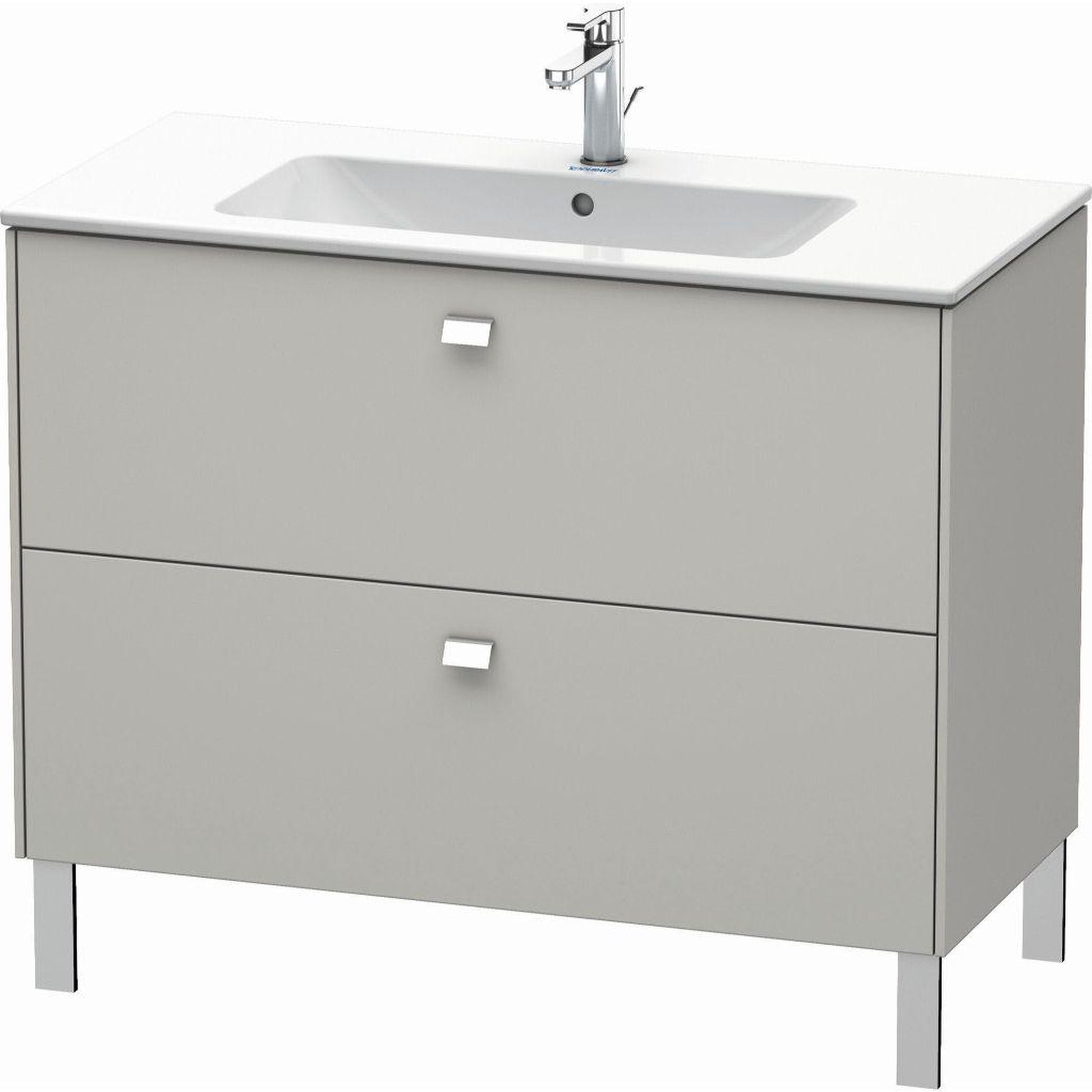 Duravit Brioso 40" x 27" x 19" Two Drawer Floor Standing Vanity Unit in Concrete Grey Matt and Chrome Handle