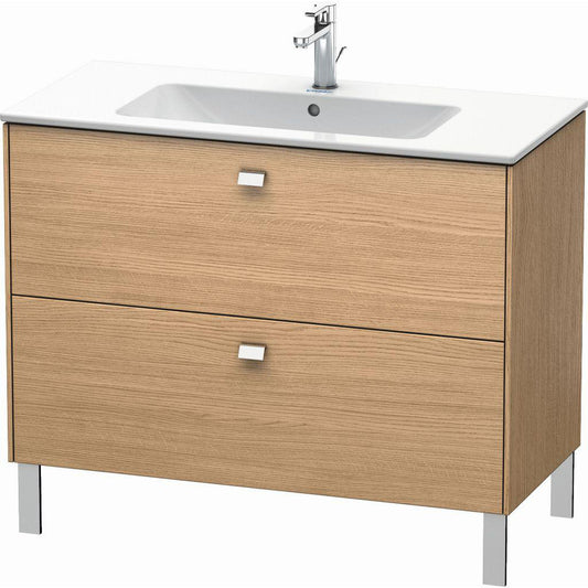 Duravit Brioso 40" x 27" x 19" Two Drawer Floor Standing Vanity Unit in European Oak and Chrome Handle