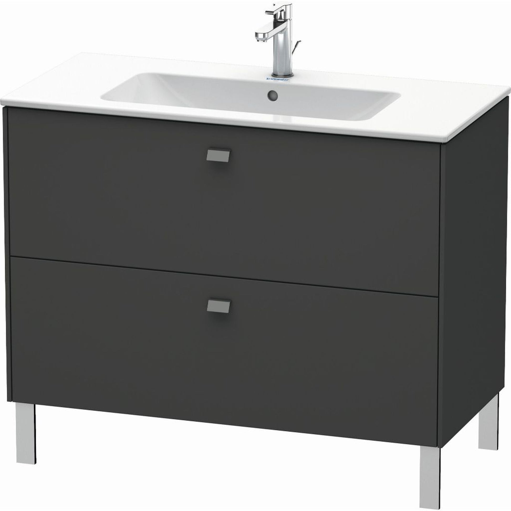 Duravit Brioso 40" x 27" x 19" Two Drawer Floor Standing Vanity Unit in Graphite Matt and Chrome Handle