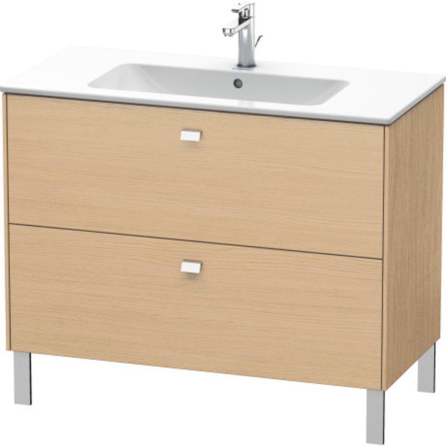 Duravit Brioso 40" x 27" x 19" Two Drawer Floor Standing Vanity Unit in Natural Oak and Chrome Handle