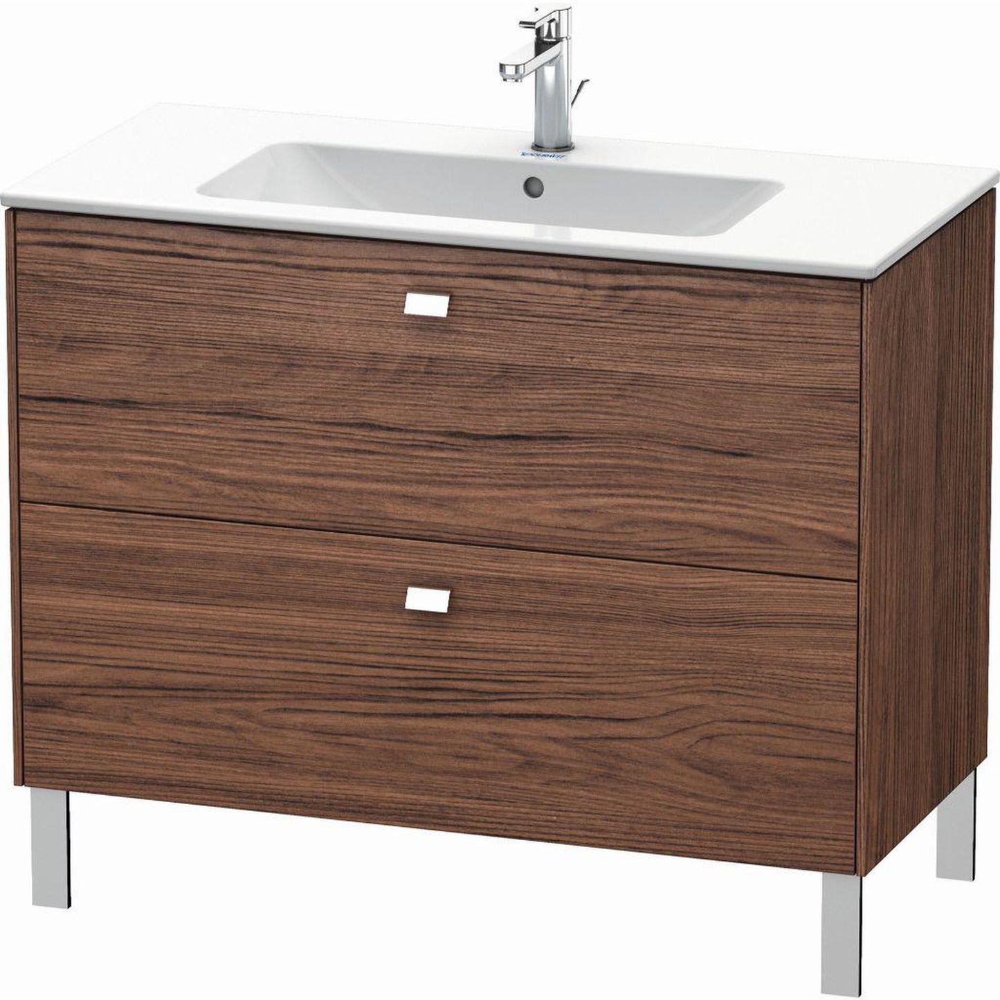 Duravit Brioso 40" x 27" x 19" Two Drawer Floor Standing Vanity Unit in Walnut Dark and Chrome Handle