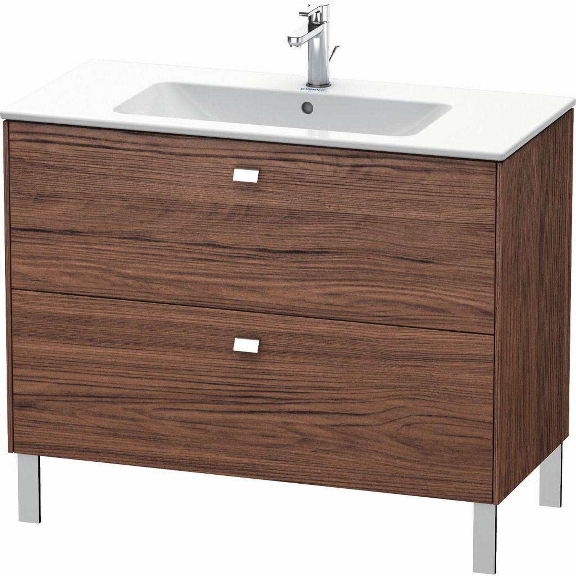 Duravit Brioso 40" x 27" x 19" Two Drawer Floor Standing Vanity Unit in Walnut Dark and Chrome Handle