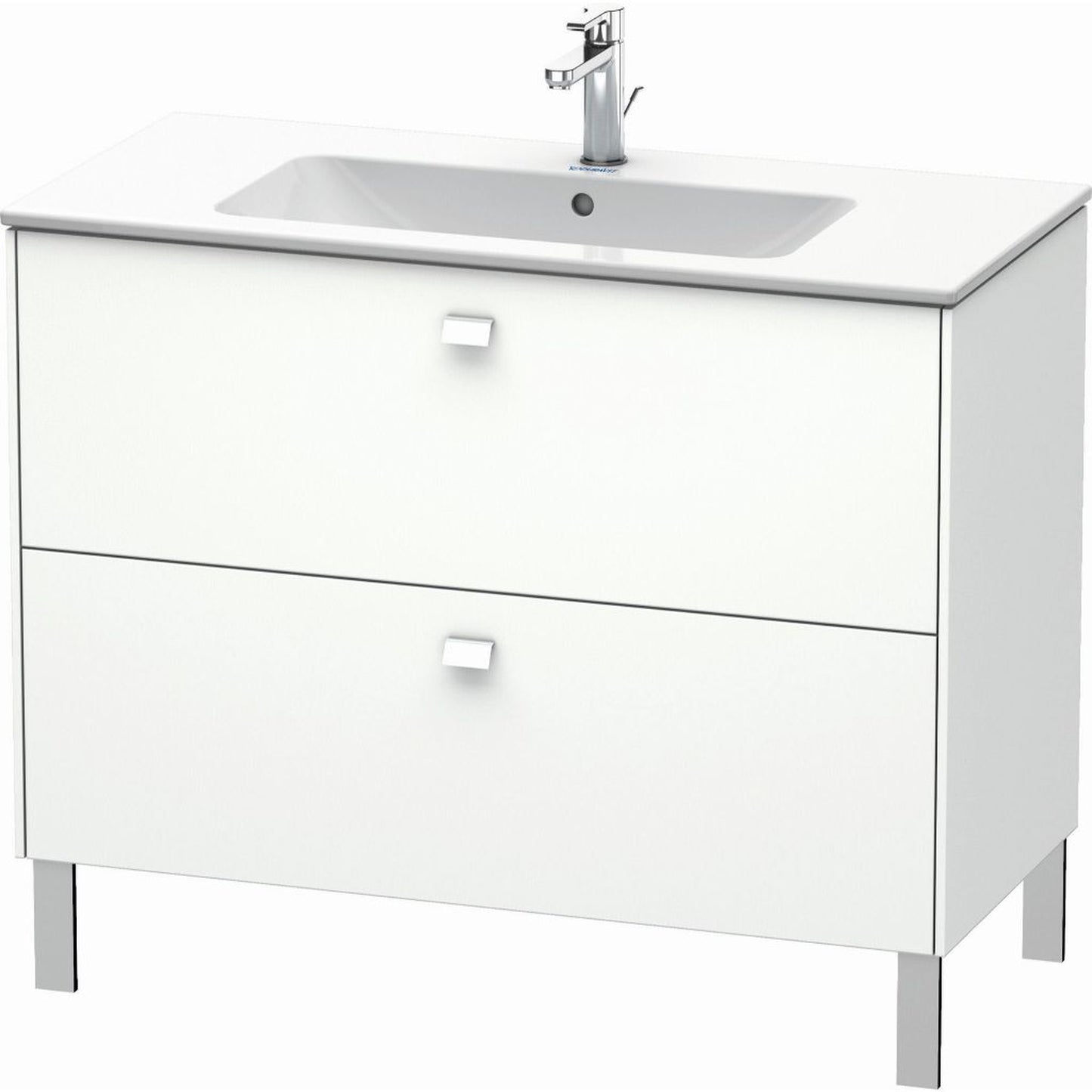 Duravit Brioso 40" x 27" x 19" Two Drawer Floor Standing Vanity Unit in White Matt and Chrome Handle