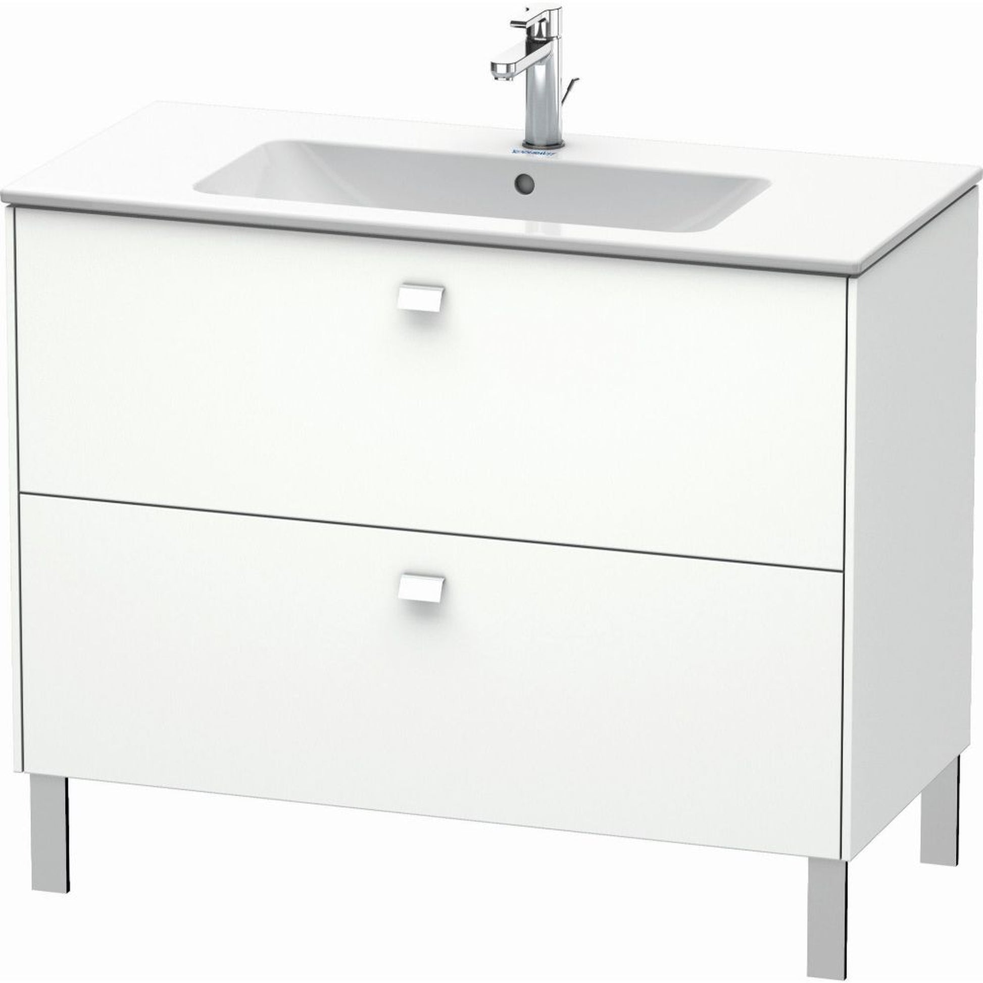 Duravit Brioso 40" x 27" x 19" Two Drawer Floor Standing Vanity Unit in White Matt and Chrome Handle