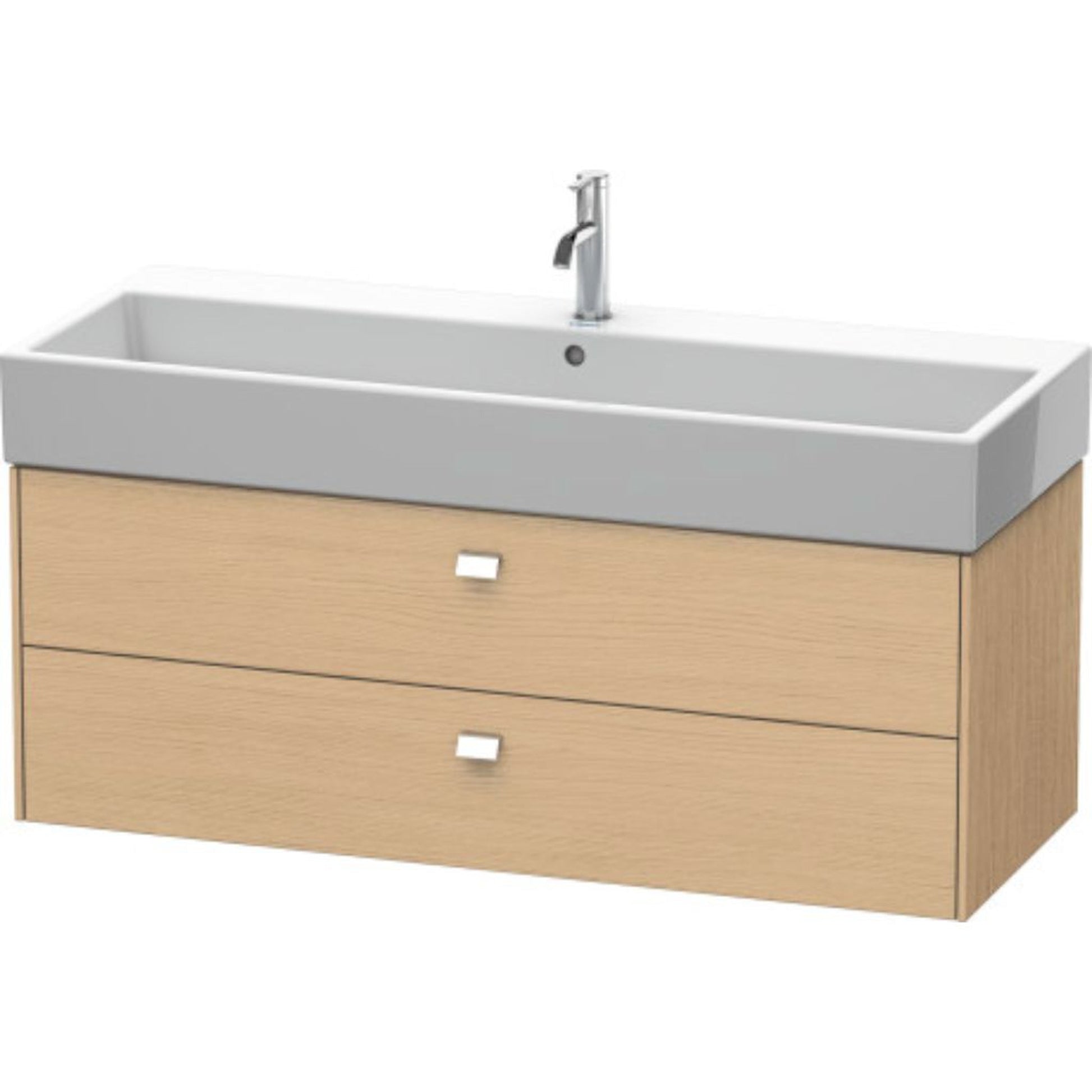 Duravit Brioso 47" x 17" x 18" Two Drawer Wall-Mount Vanity Unit in Natural Oak and Chrome Handle