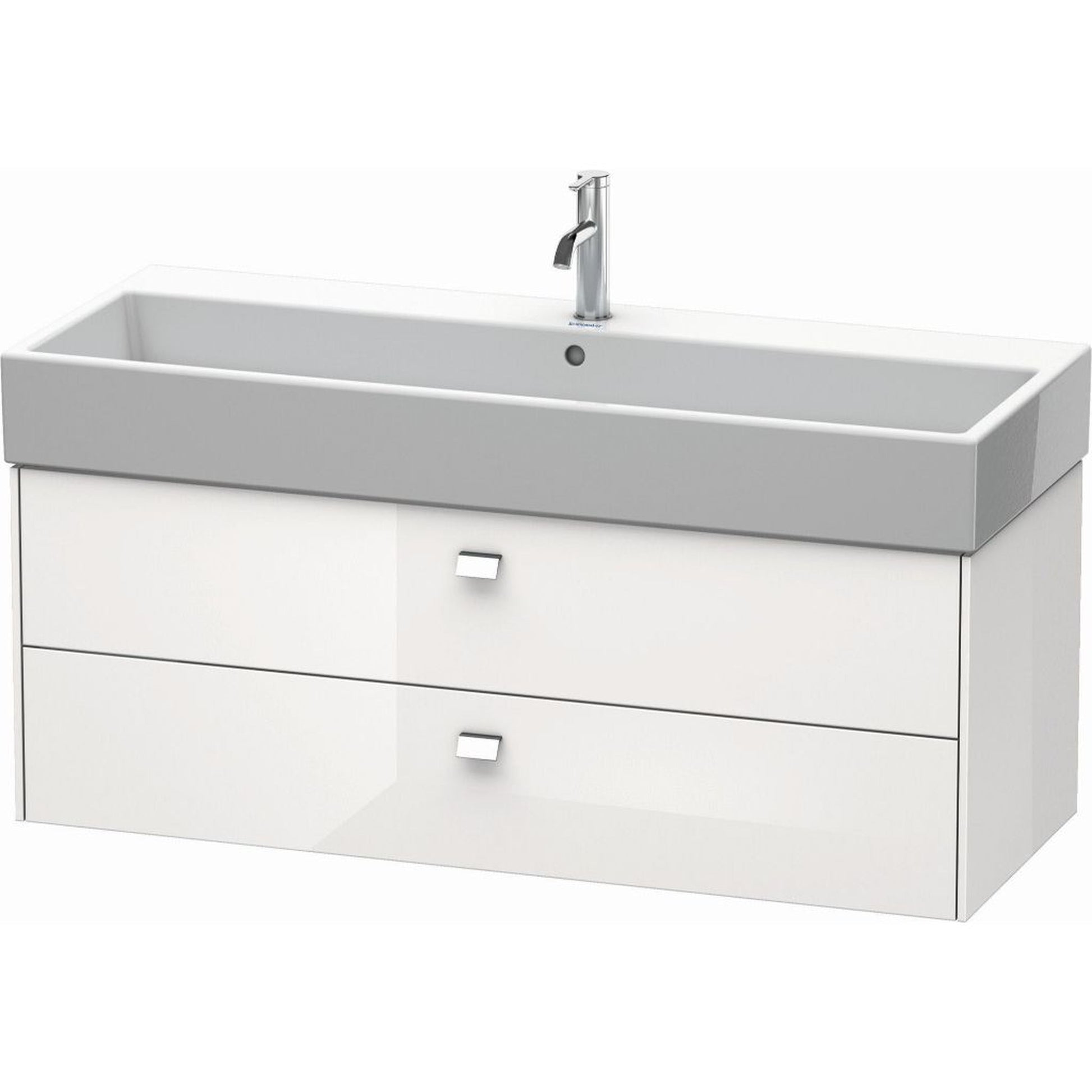 Duravit Brioso 47" x 17" x 18" Two Drawer Wall-Mount Vanity Unit in White High Gloss and Chrome Handle