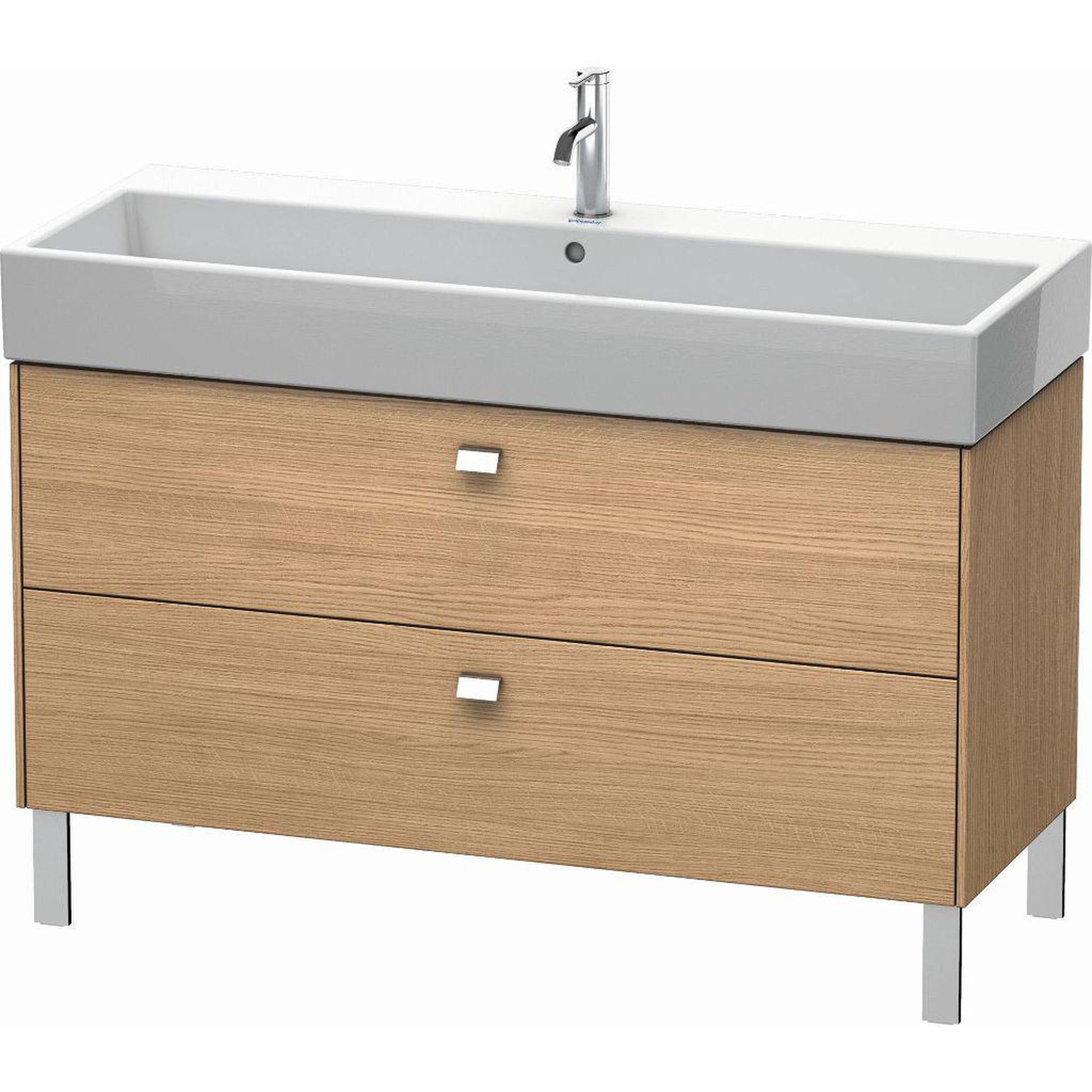 Duravit Brioso 47" x 22" x 18" Two Drawer Floor Standing Vanity Unit in European Oak and Chrome Handle