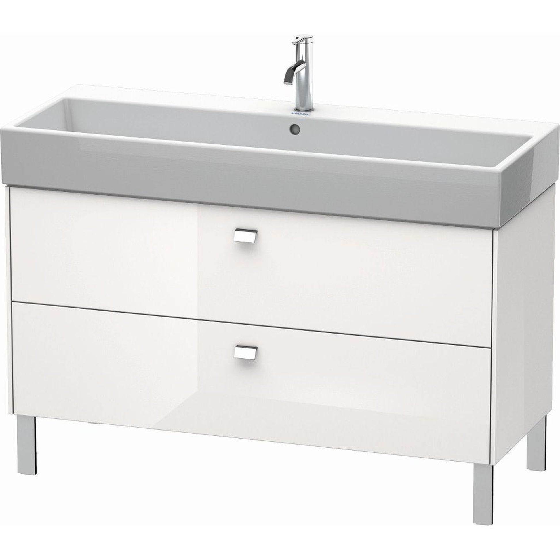 Duravit Brioso 47" x 22" x 18" Two Drawer Floor Standing Vanity Unit in White High Gloss and Chrome Handle