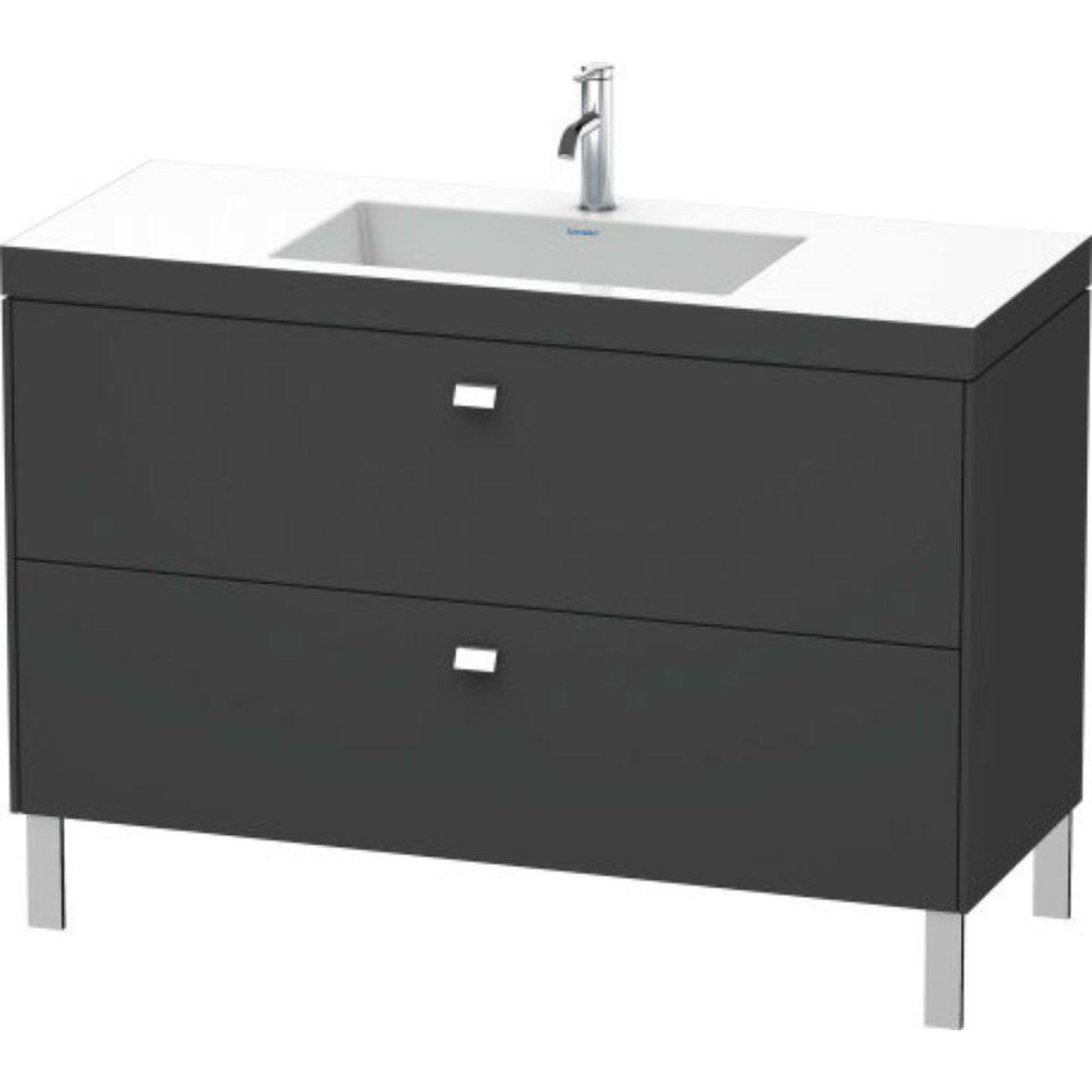 Duravit Brioso 47" x 28" x 19" Two Drawer C-Bonded Floor Standing Vanity Kit With One Tap Hole in Graphite Matt and Chrome Handle