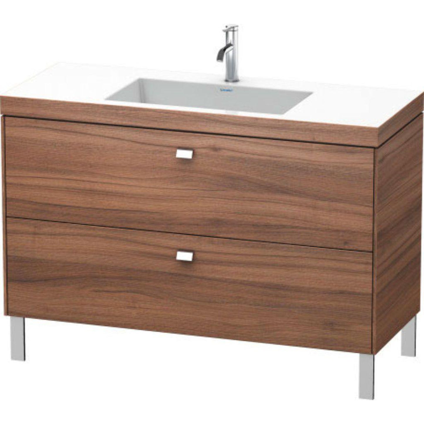 Duravit Brioso 47" x 28" x 19" Two Drawer C-Bonded Floor Standing Vanity Kit With One Tap Hole in Natural Walnut and Chrome Handle