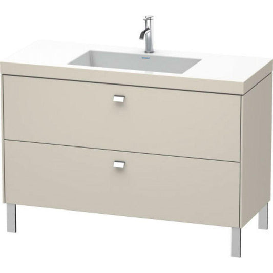 Duravit Brioso 47" x 28" x 19" Two Drawer C-Bonded Floor Standing Vanity Kit With One Tap Hole in Taupe and Chrome Handle