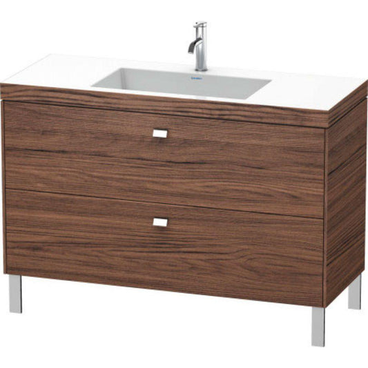 Duravit Brioso 47" x 28" x 19" Two Drawer C-Bonded Floor Standing Vanity Kit With One Tap Hole in Walnut Dark and Chrome Handle