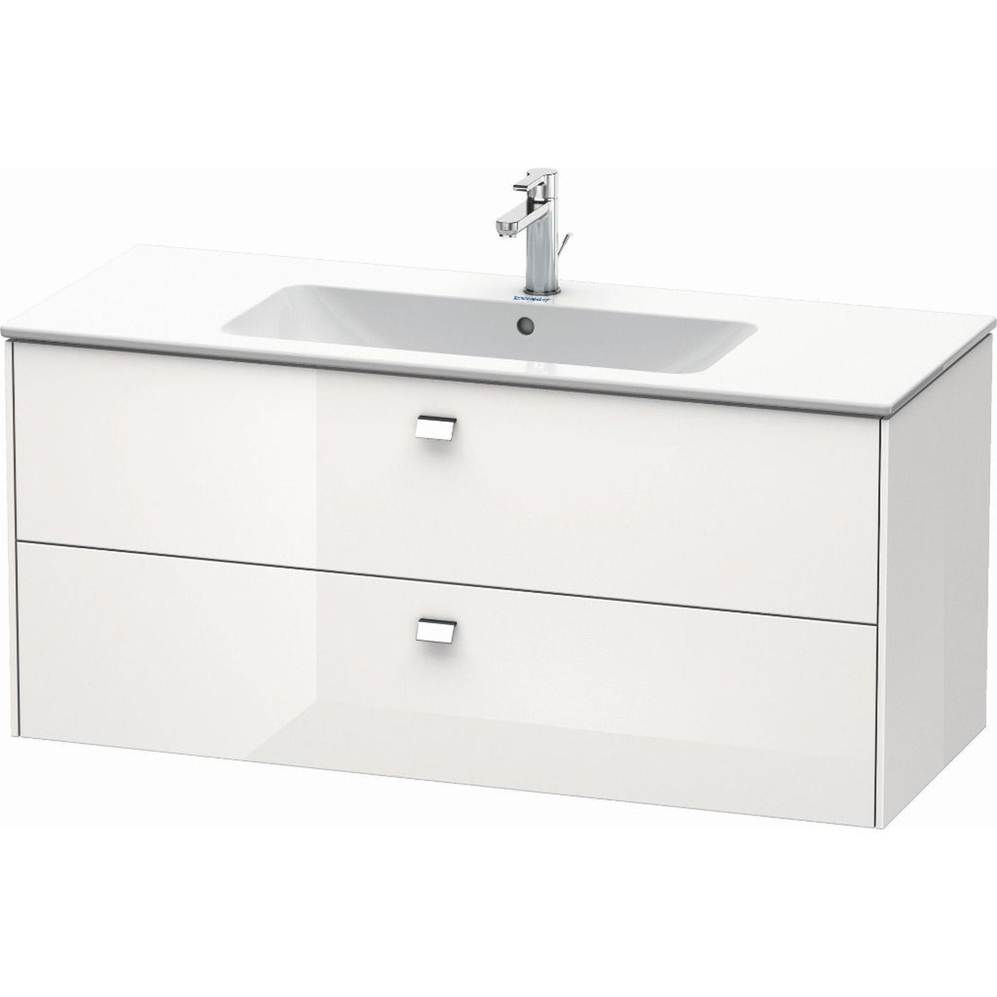 Duravit Brioso 48" x 22" x 19" Two Drawer Wall-Mount Vanity Unit in White High Gloss and Chrome Handle