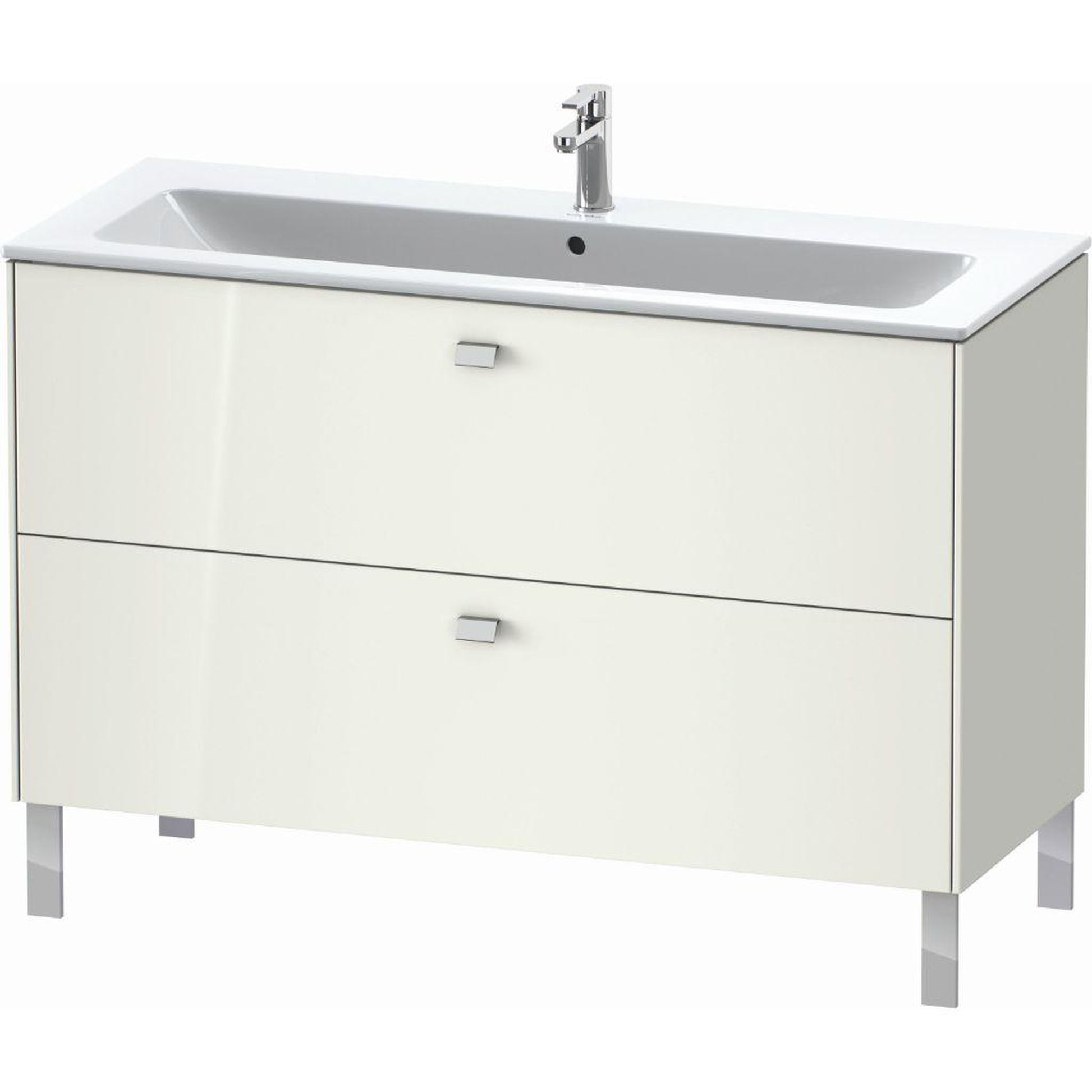 Duravit Brioso 48" x 27" x 19" Two Drawer Floor Standing Vanity Unit in White High Gloss and Chrome Handle