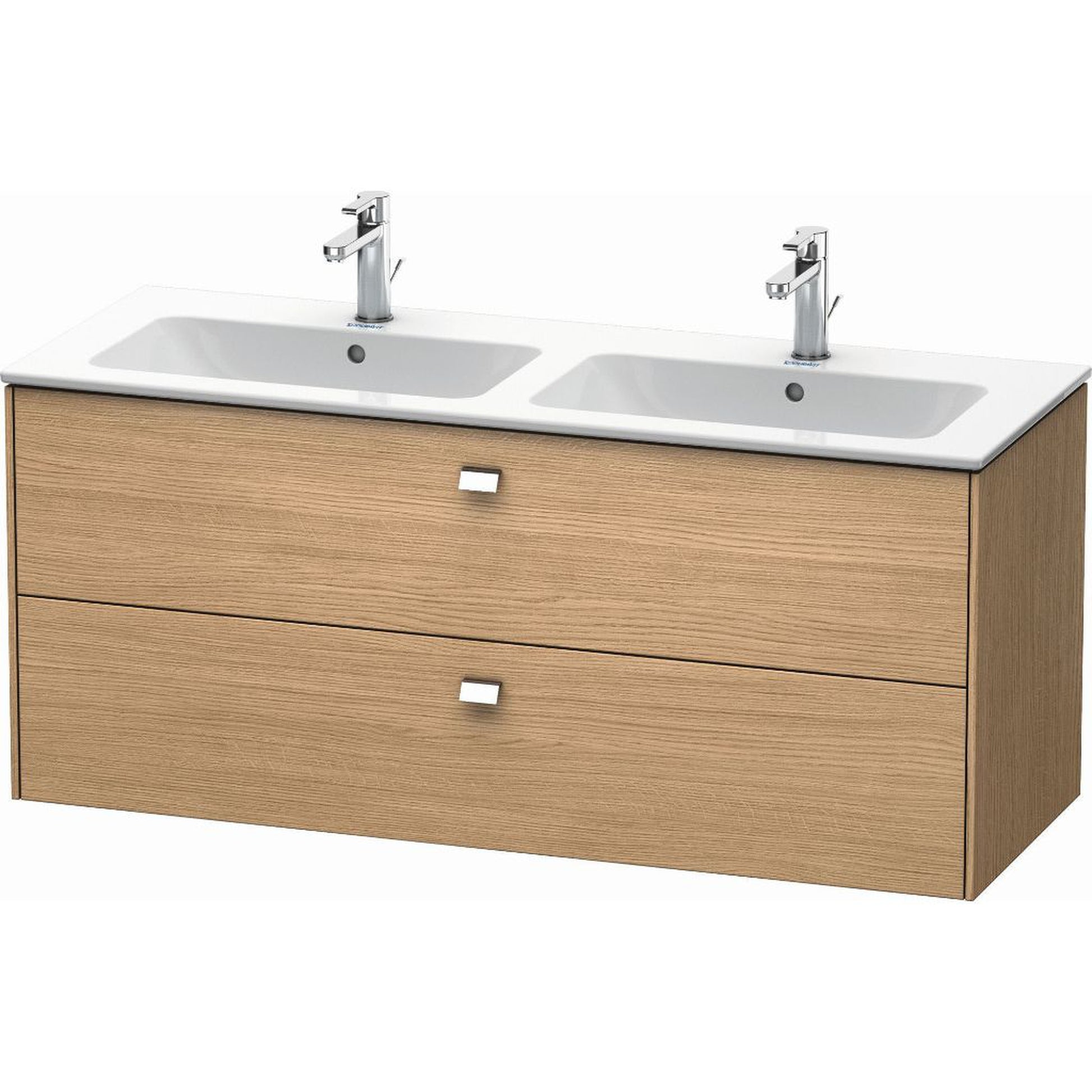 Duravit Brioso 51" x 22" x 19" Two Drawer Wall-Mount Vanity Unit in European Oak and Chrome Handle
