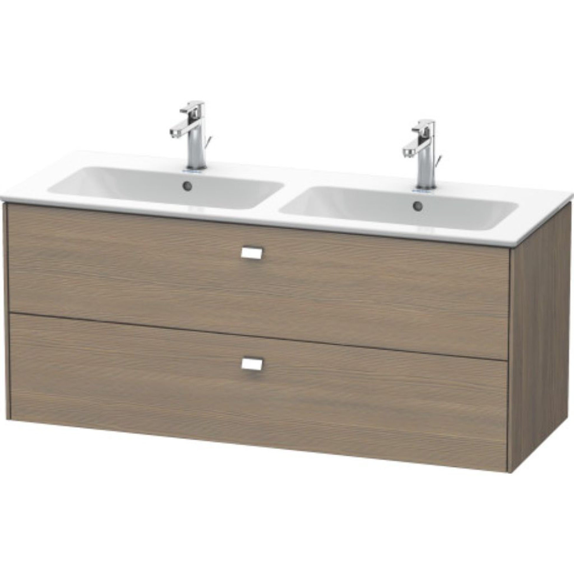 Duravit Brioso 51" x 22" x 19" Two Drawer Wall-Mount Vanity Unit in Oak Terra and Chrome Handle