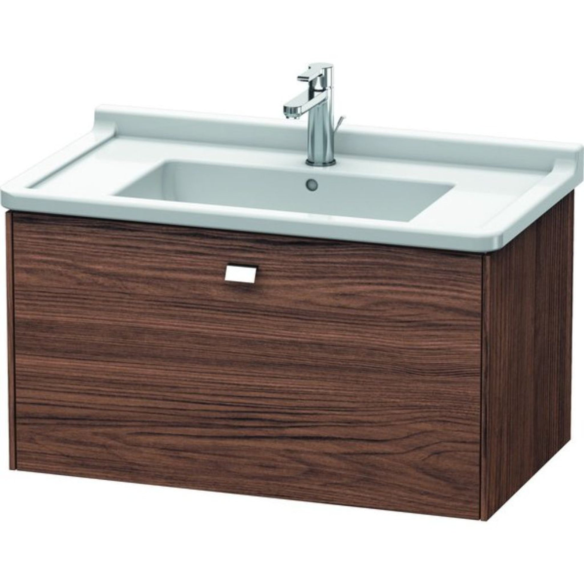 Duravit Brioso BR40420 32" x 18" x 18" One Drawer Wall-Mount Vanity Unit in Walnut Dark and Chrome Handle