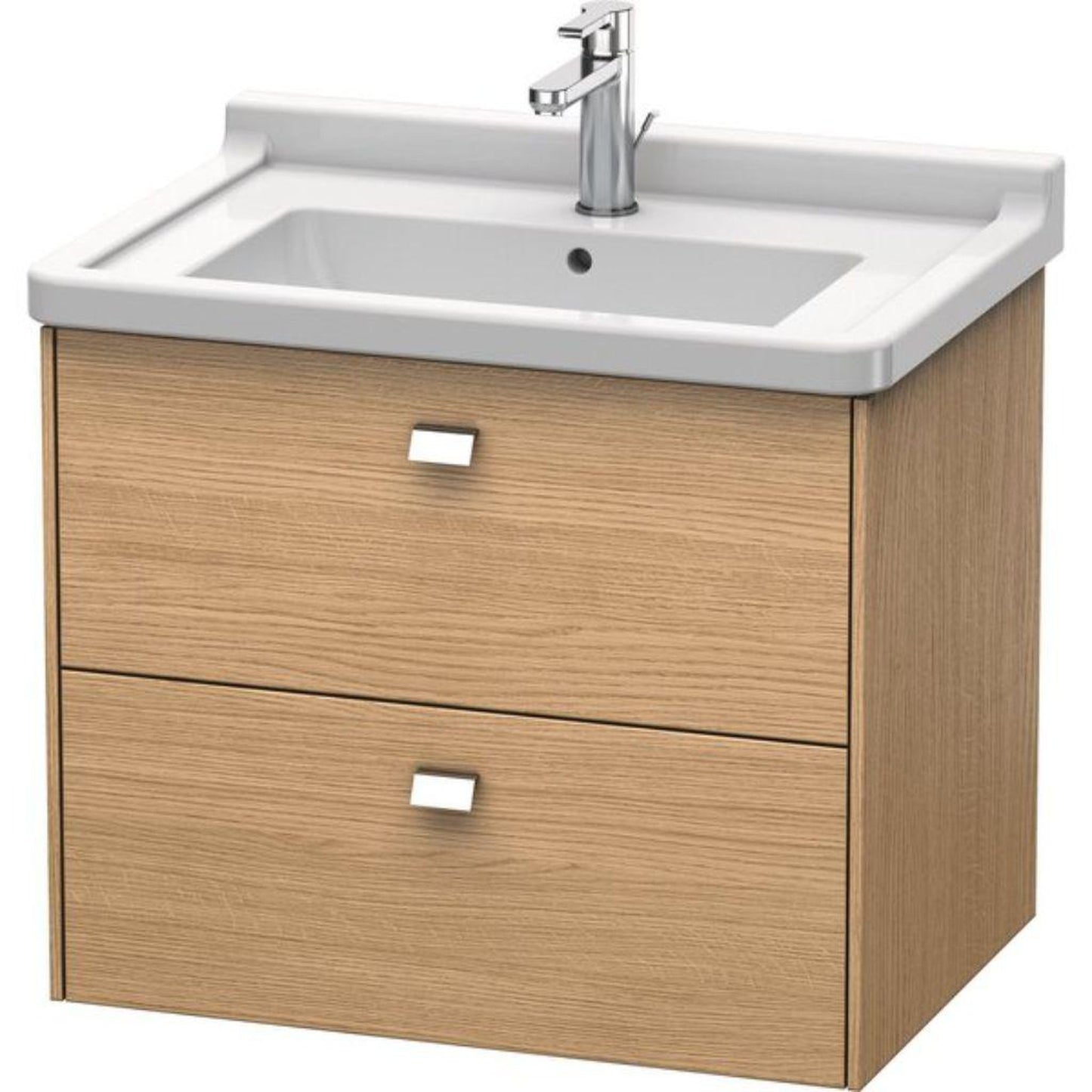 Duravit Brioso BR41410 26" x 22" x 18" Two Drawer Wall-Mount Vanity Unit in European Oak and Chrome Handle