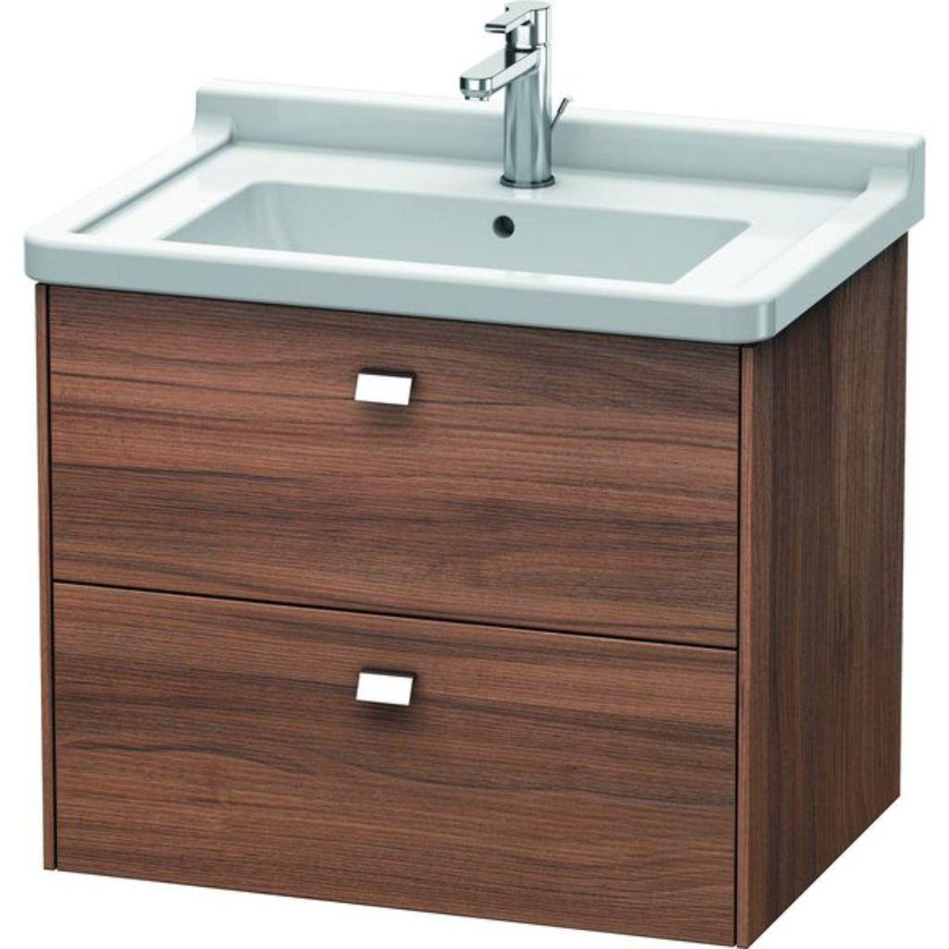 Duravit Brioso BR41410 26" x 22" x 18" Two Drawer Wall-Mount Vanity Unit in Natural Walnut and Chrome Handle