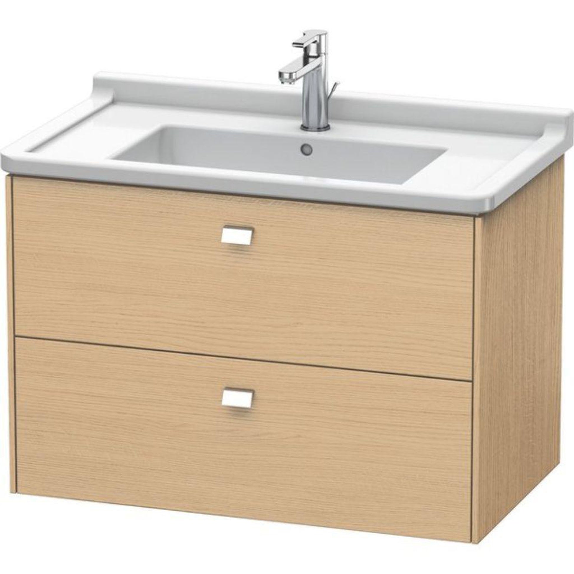 Duravit Brioso BR41420 32" x 22" x 18" Two Drawer Wall-Mount Vanity Unit in Natural Oak and Chrome Handle