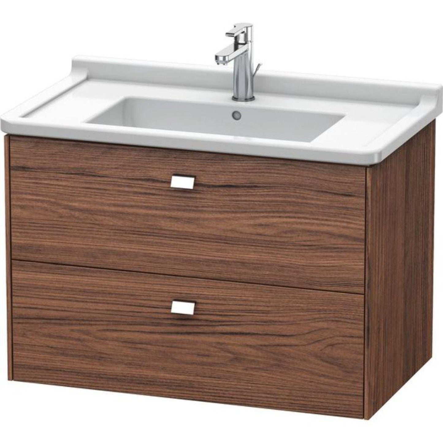 Duravit Brioso BR41420 32" x 22" x 18" Two Drawer Wall-Mount Vanity Unit in Walnut Dark and Chrome Handle