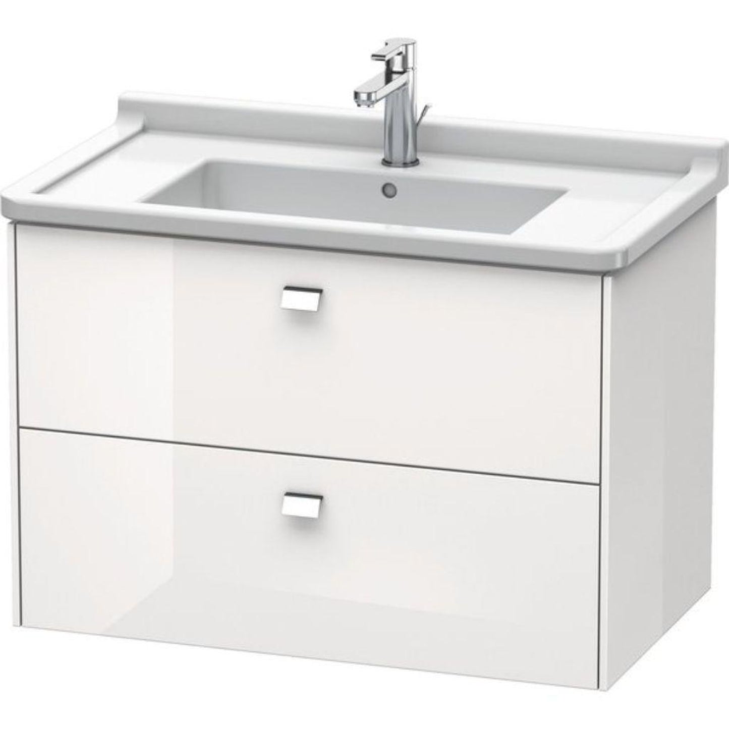 Duravit Brioso BR41420 32" x 22" x 18" Two Drawer Wall-Mount Vanity Unit in White High Gloss and Chrome Handle