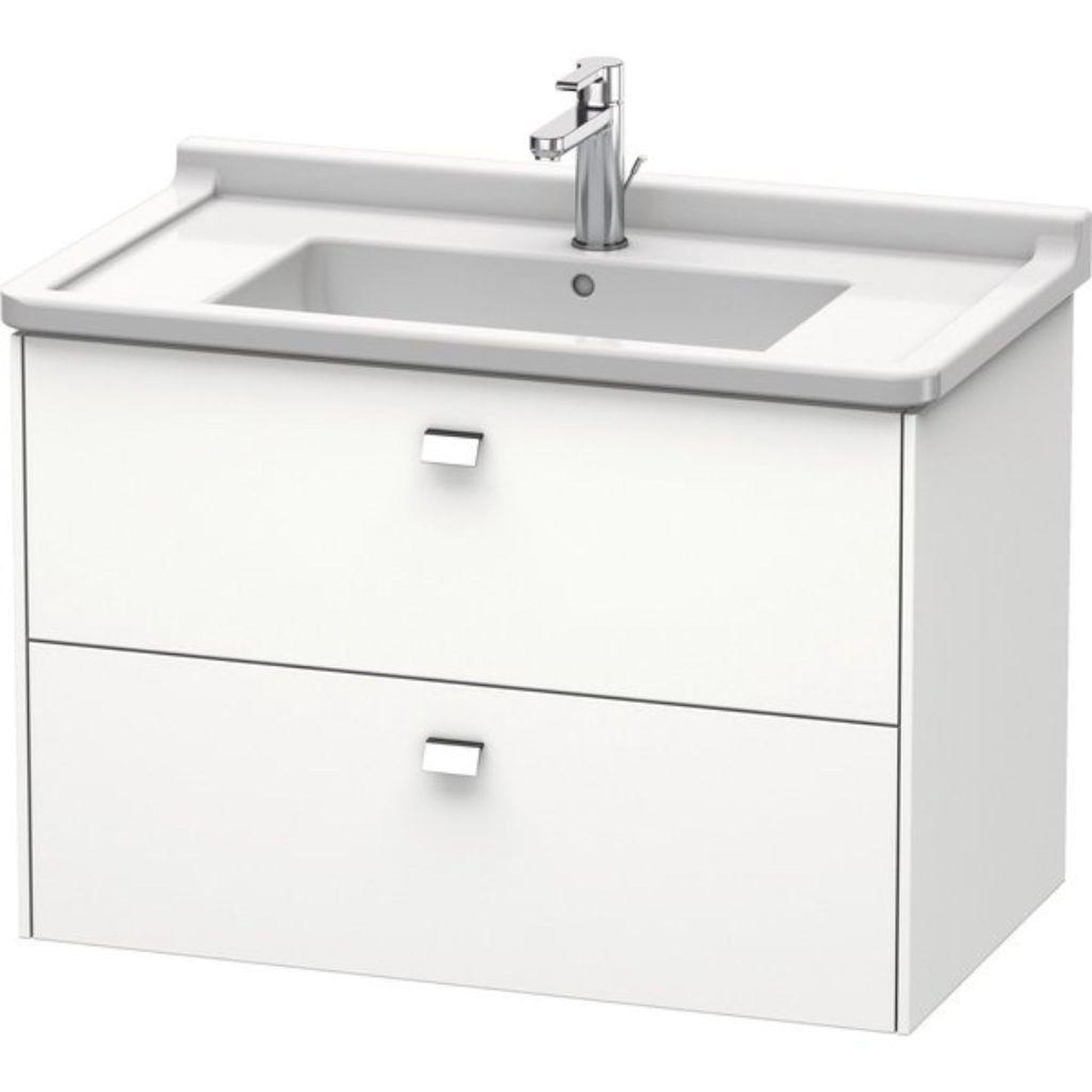 Duravit Brioso BR41420 32" x 22" x 18" Two Drawer Wall-Mount Vanity Unit in White Matt and Chrome Handle