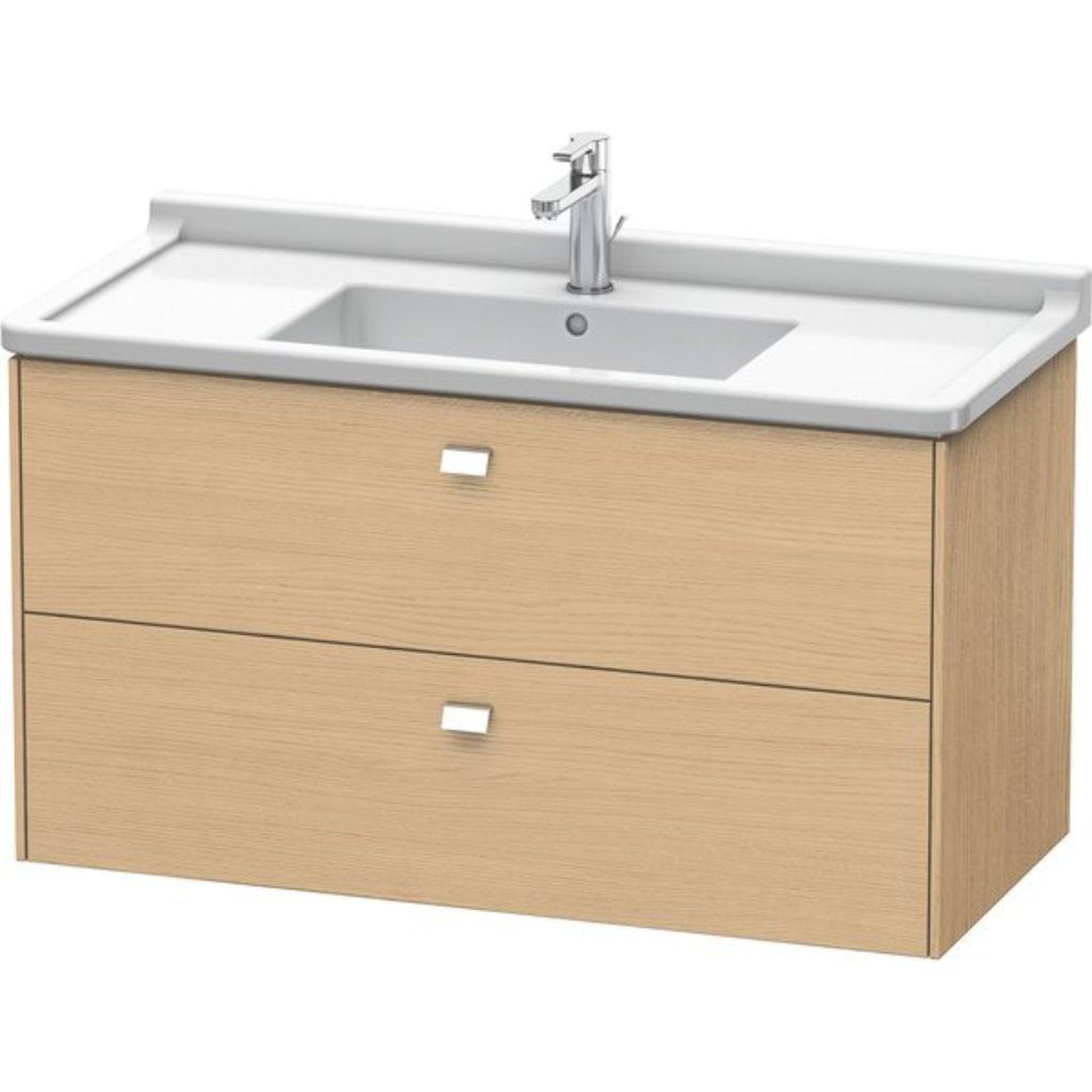 Duravit Brioso BR41430 40" x 22" x 18" Two Drawer Wall-Mount Vanity Unit in Natural Oak and Chrome Handle