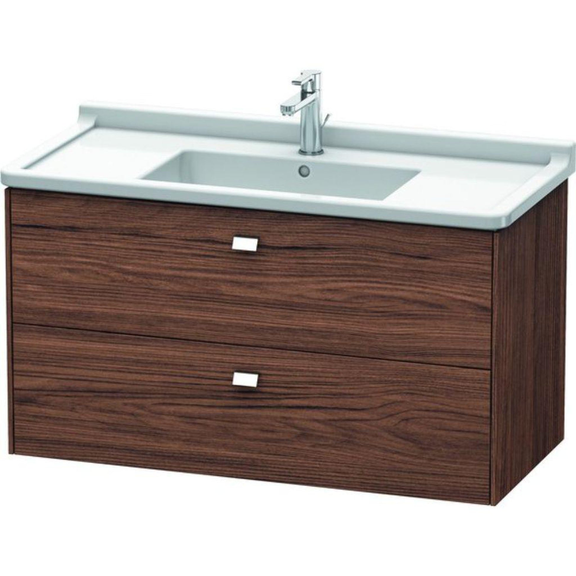 Duravit Brioso BR41430 40" x 22" x 18" Two Drawer Wall-Mount Vanity Unit in Walnut Dark and Chrome Handle