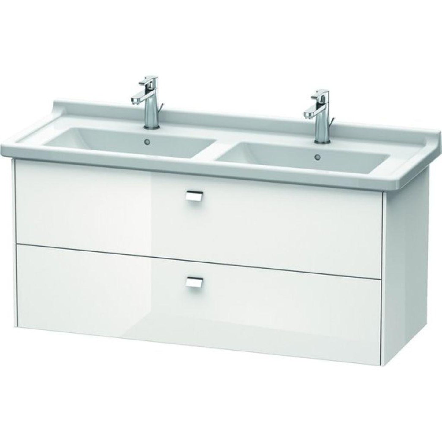 Duravit Brioso BR41440 48" x 22" x 18" Two Drawer Wall-Mount Vanity Unit in White High Gloss and Chrome Handle