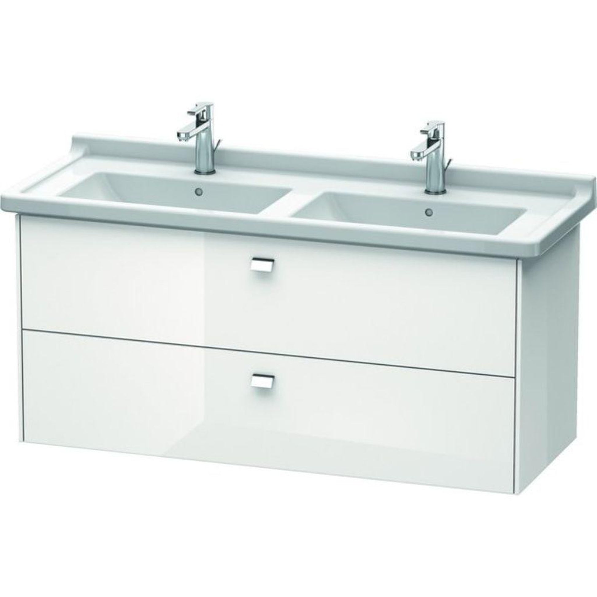 Duravit Brioso BR41440 48" x 22" x 18" Two Drawer Wall-Mount Vanity Unit in White High Gloss and Chrome Handle
